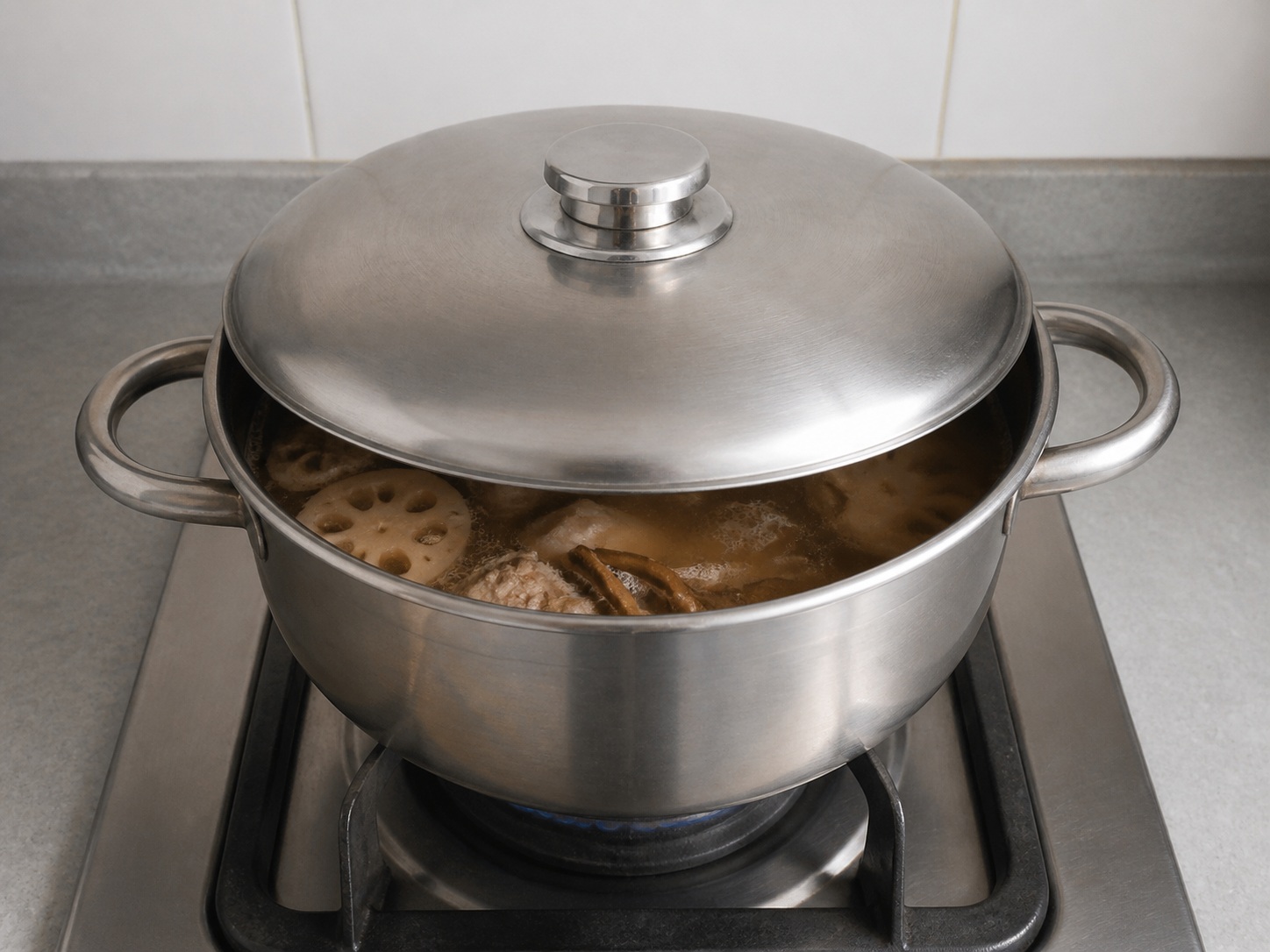 Lotus Root, Dried Octopus and Pork Bone Soup — Simmer the soup