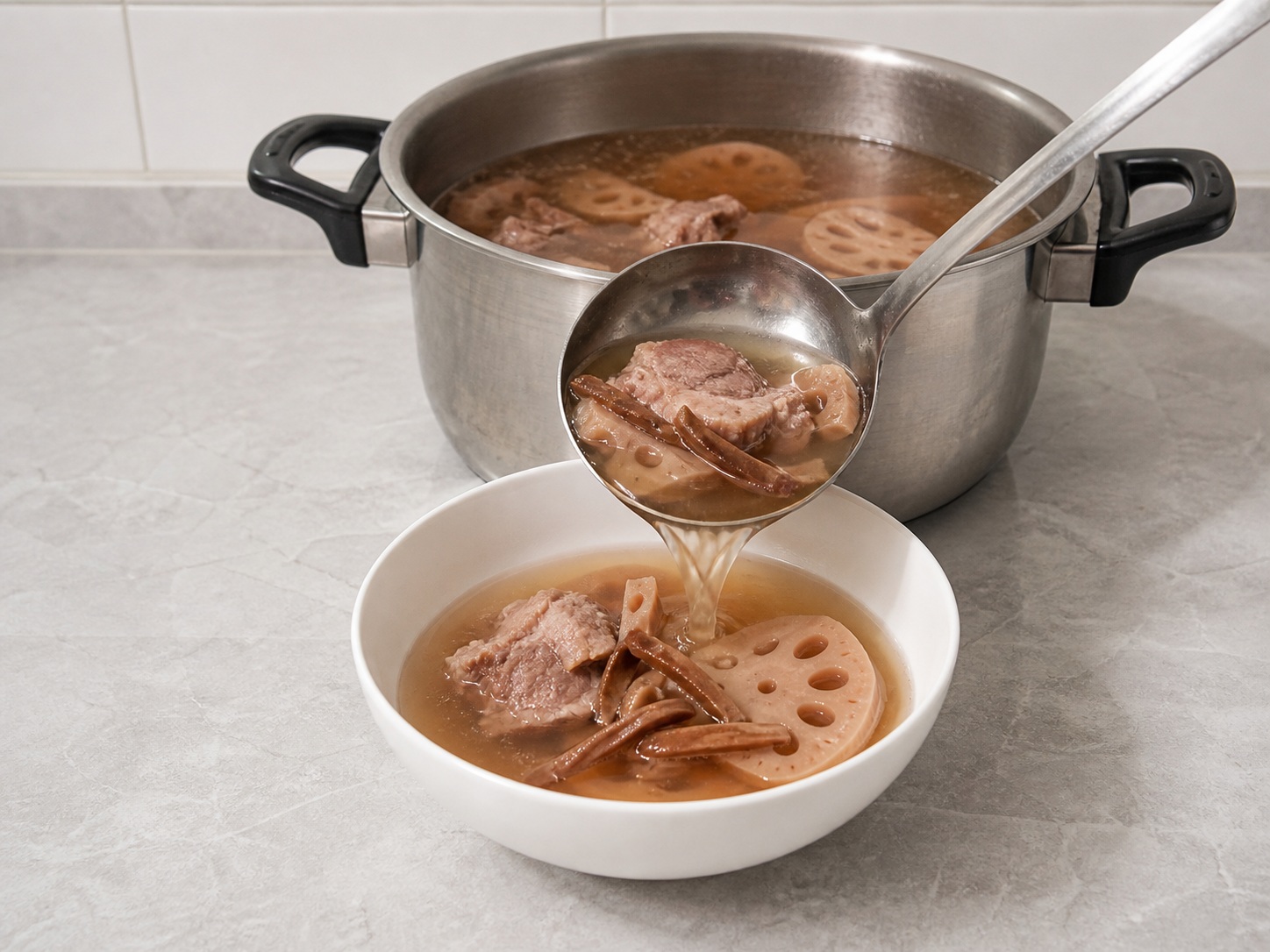 Lotus Root, Dried Octopus and Pork Bone Soup — Ladle and serve