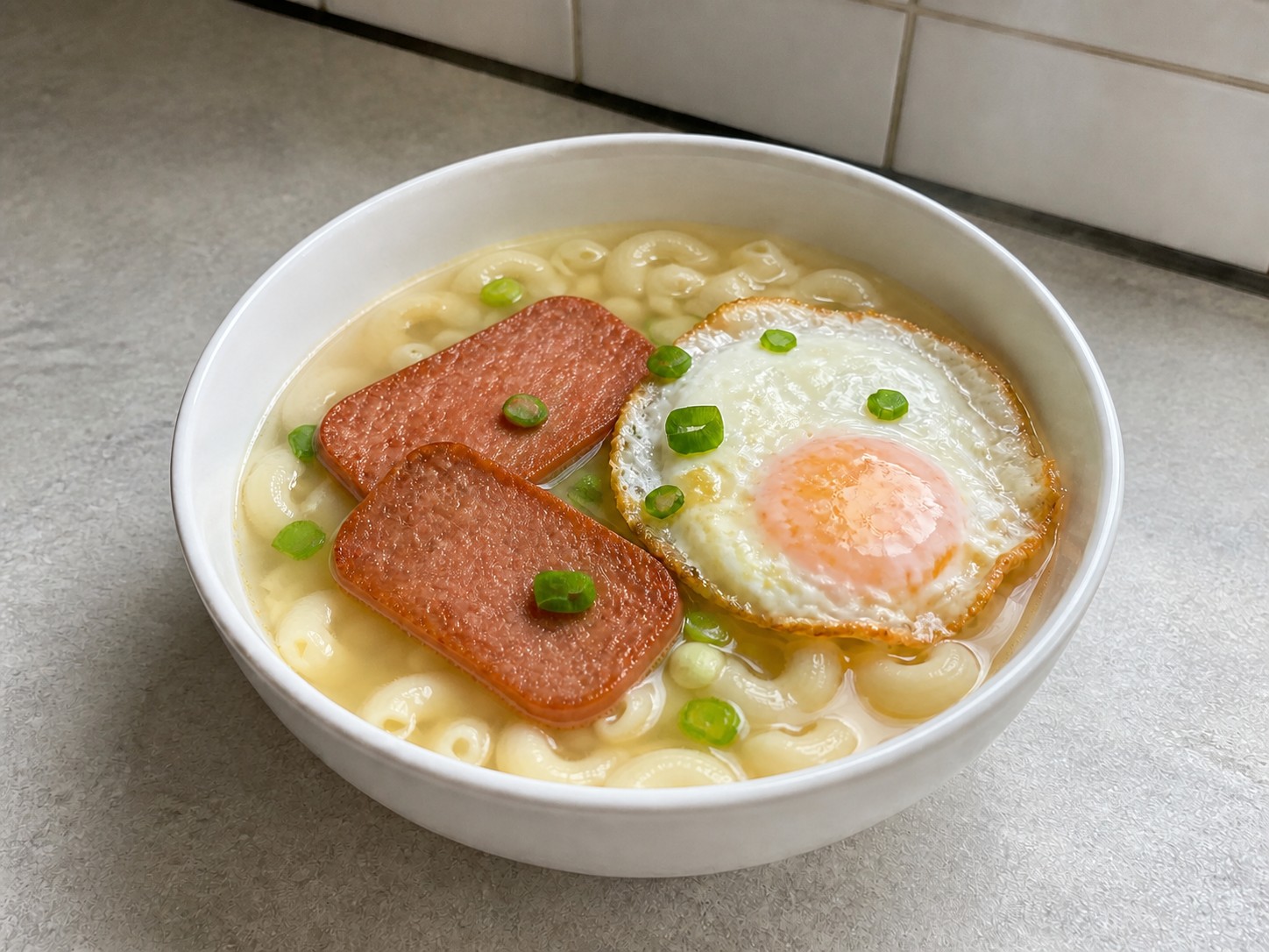 午餐肉煎蛋湯通粉 — 完成菜式