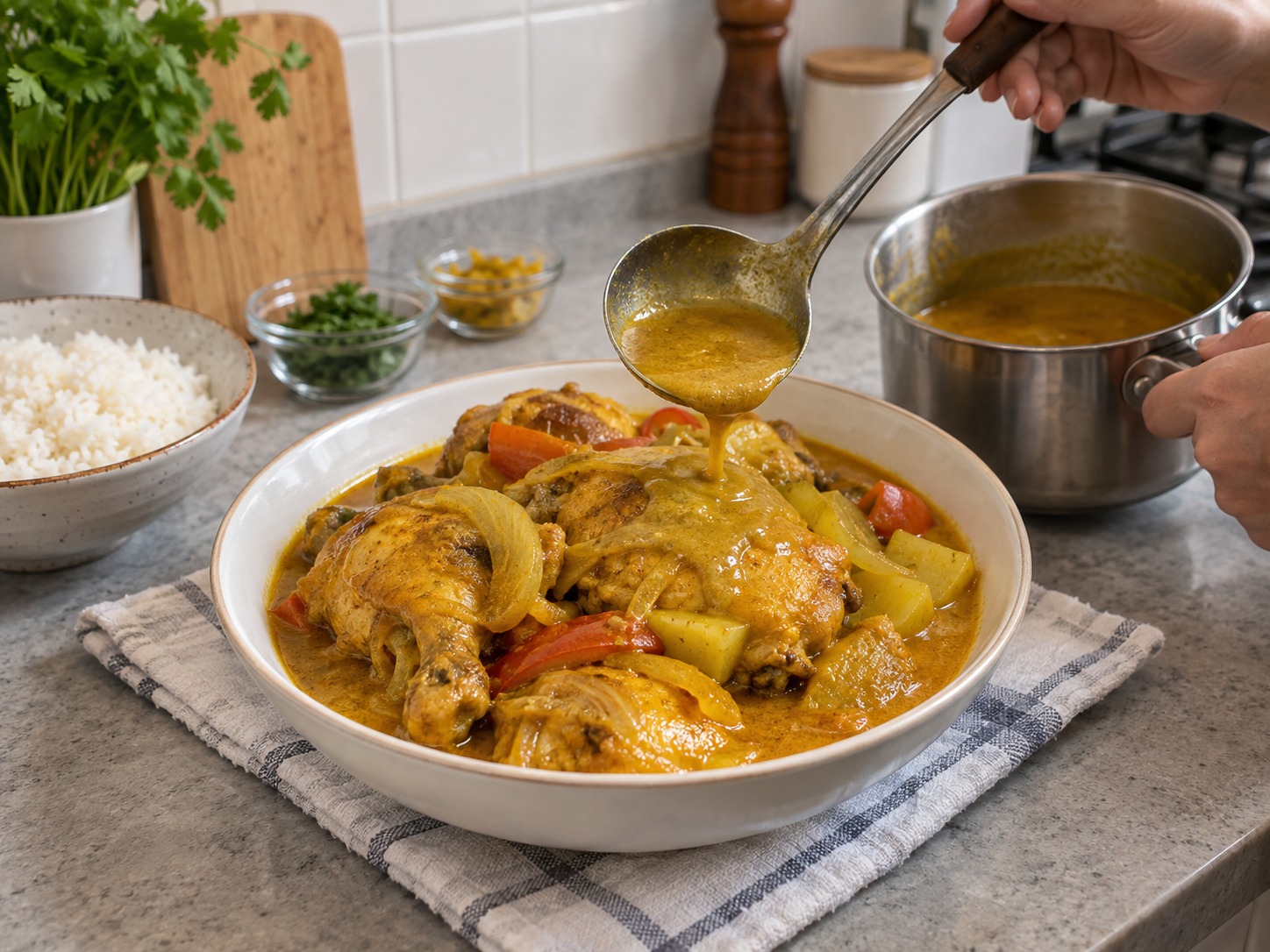 Ayam Portugis Makau — hidangan selesai