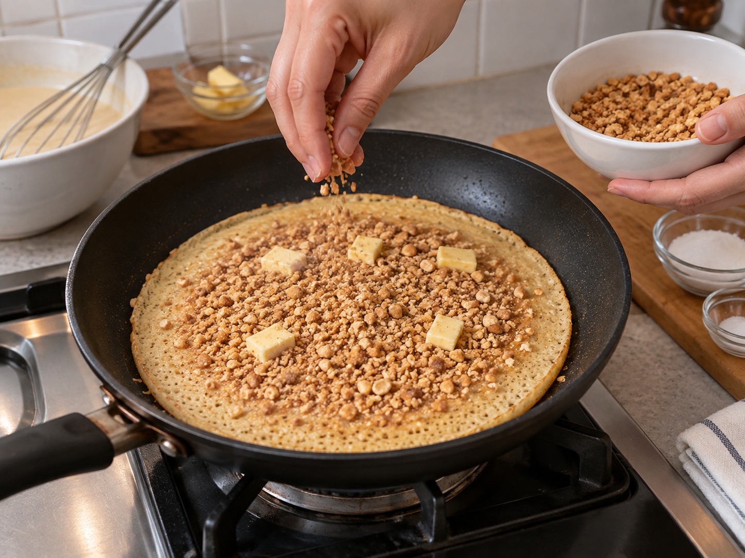 馬來西亞花生煎餅 Apam Balik — 鋪上烘香花生碎，再點上餘下牛油