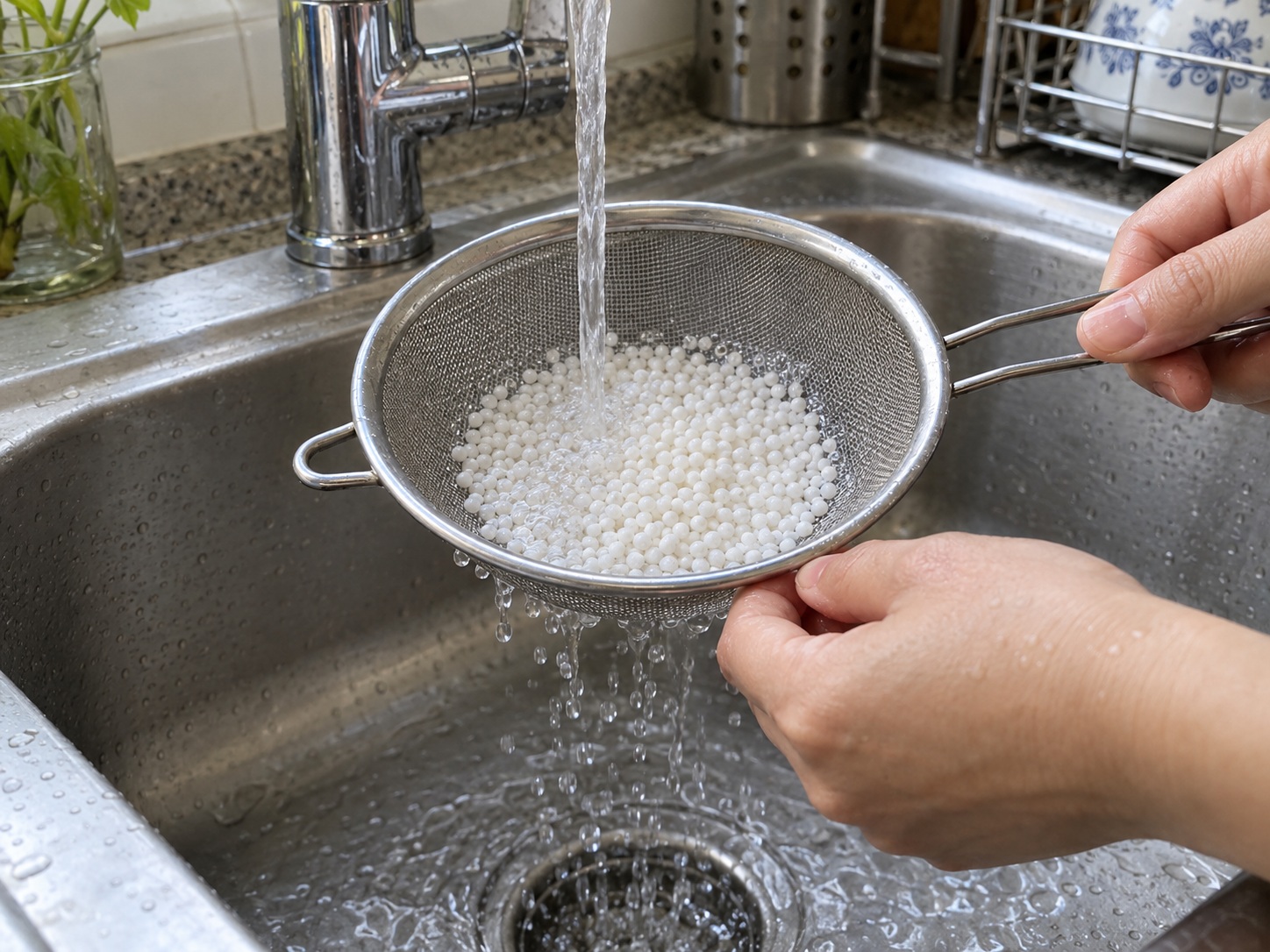 Malaysian Bubur Cha Cha — Rinse the tapioca pearls
