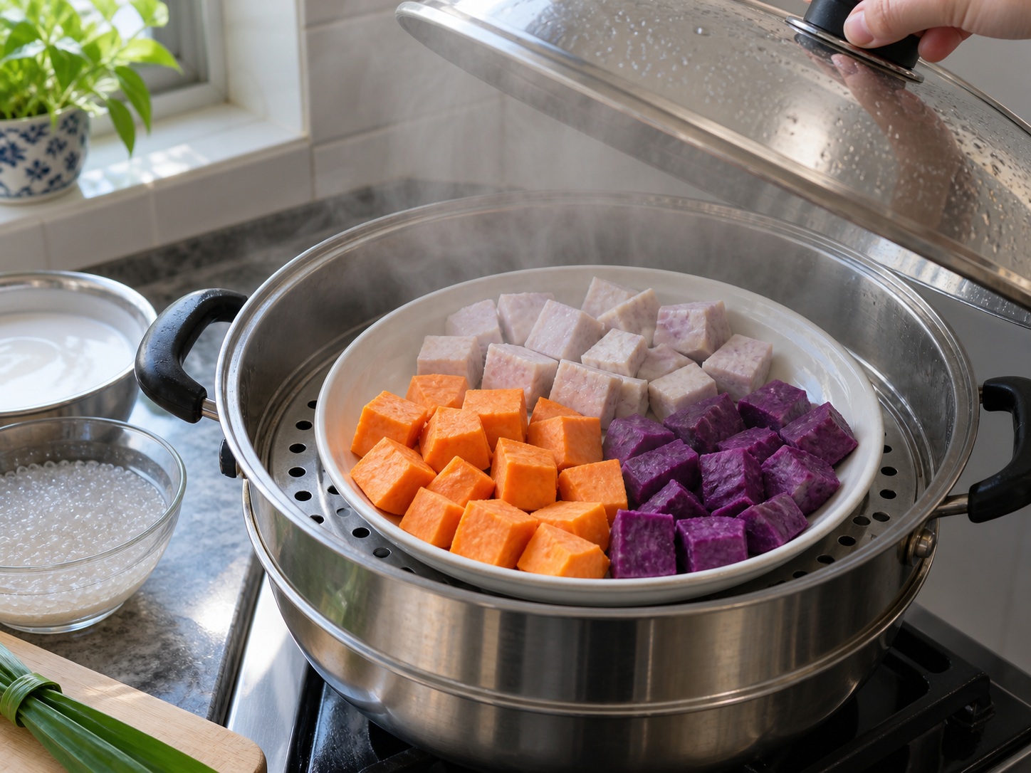 Malaysian Bubur Cha Cha — Add both sweet potatoes