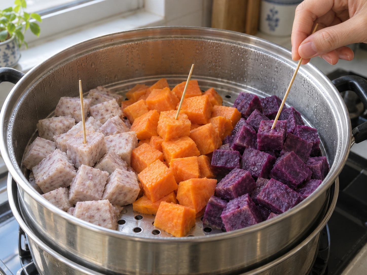 Malaysian Bubur Cha Cha — Check the cooked roots