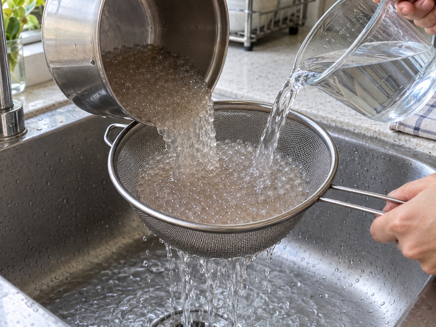 Malaysian Bubur Cha Cha — Rinse the clear pearls