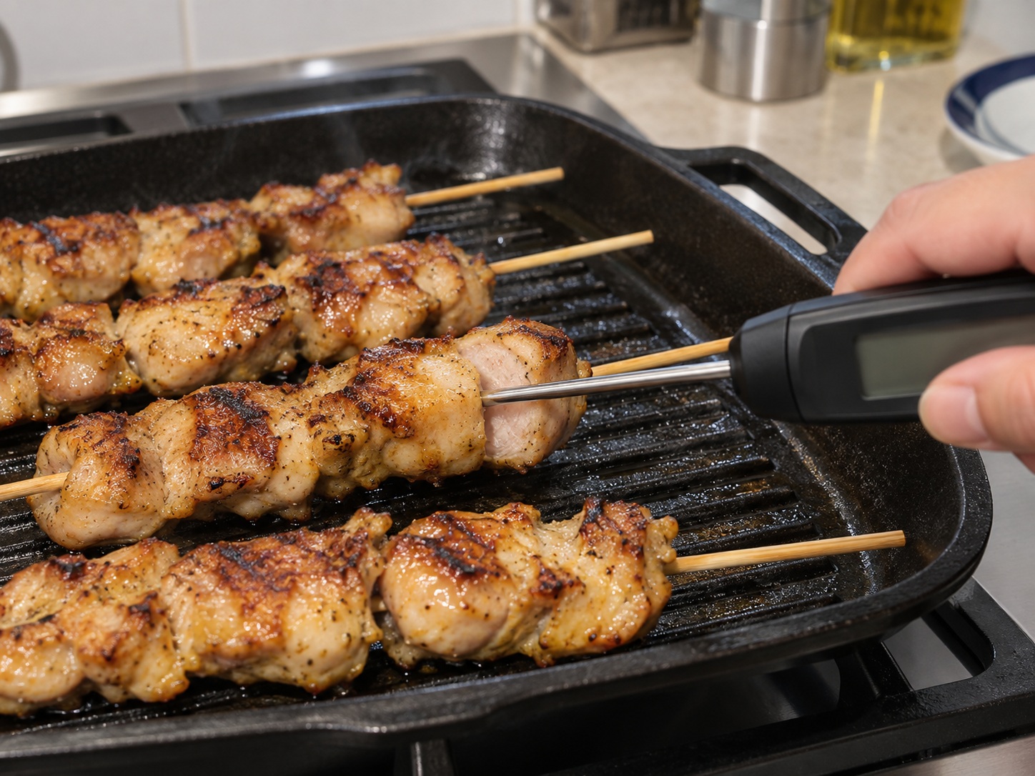 Sate Ayam Malaysia dengan Saus Kacang — Periksa suhu tengah
