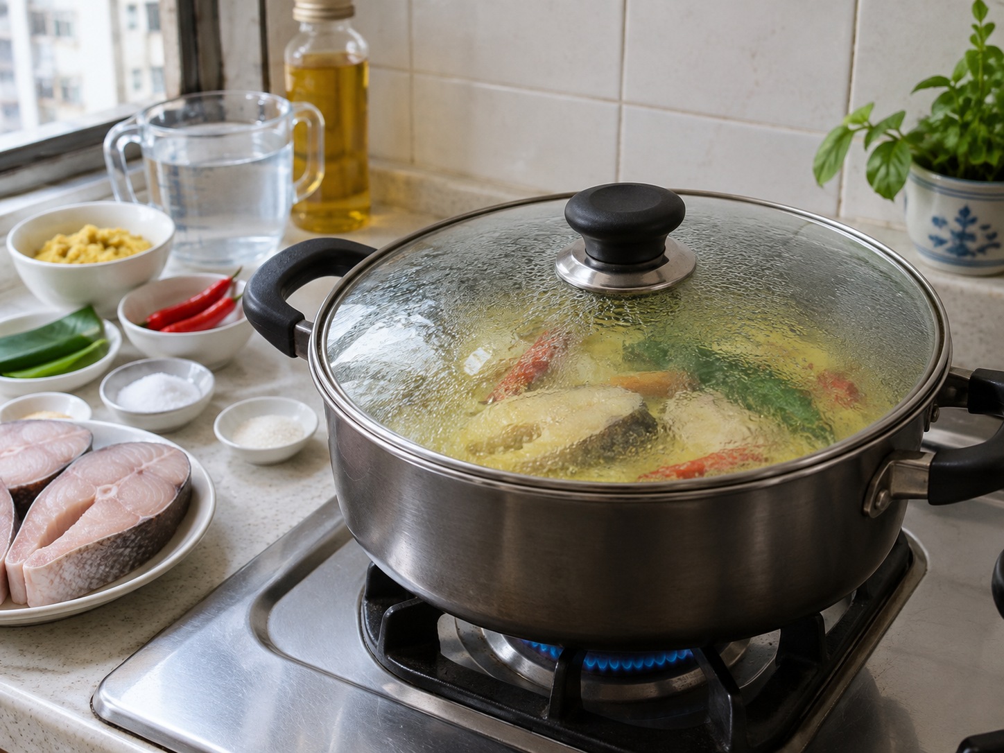 馬來西亞發酵榴槤巴丁魚 Ikan Patin Tempoyak — 蓋鍋轉小火煮約15分鐘