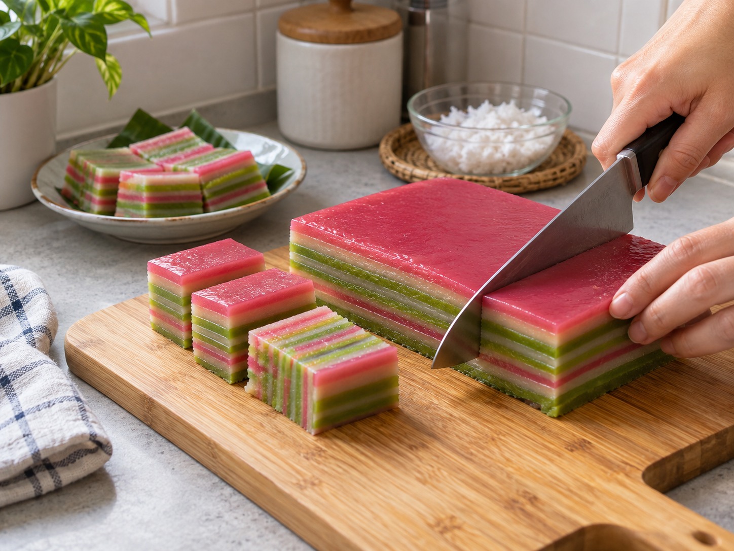 Malaysian Layered Coconut Rice Cake — natapos na ulam