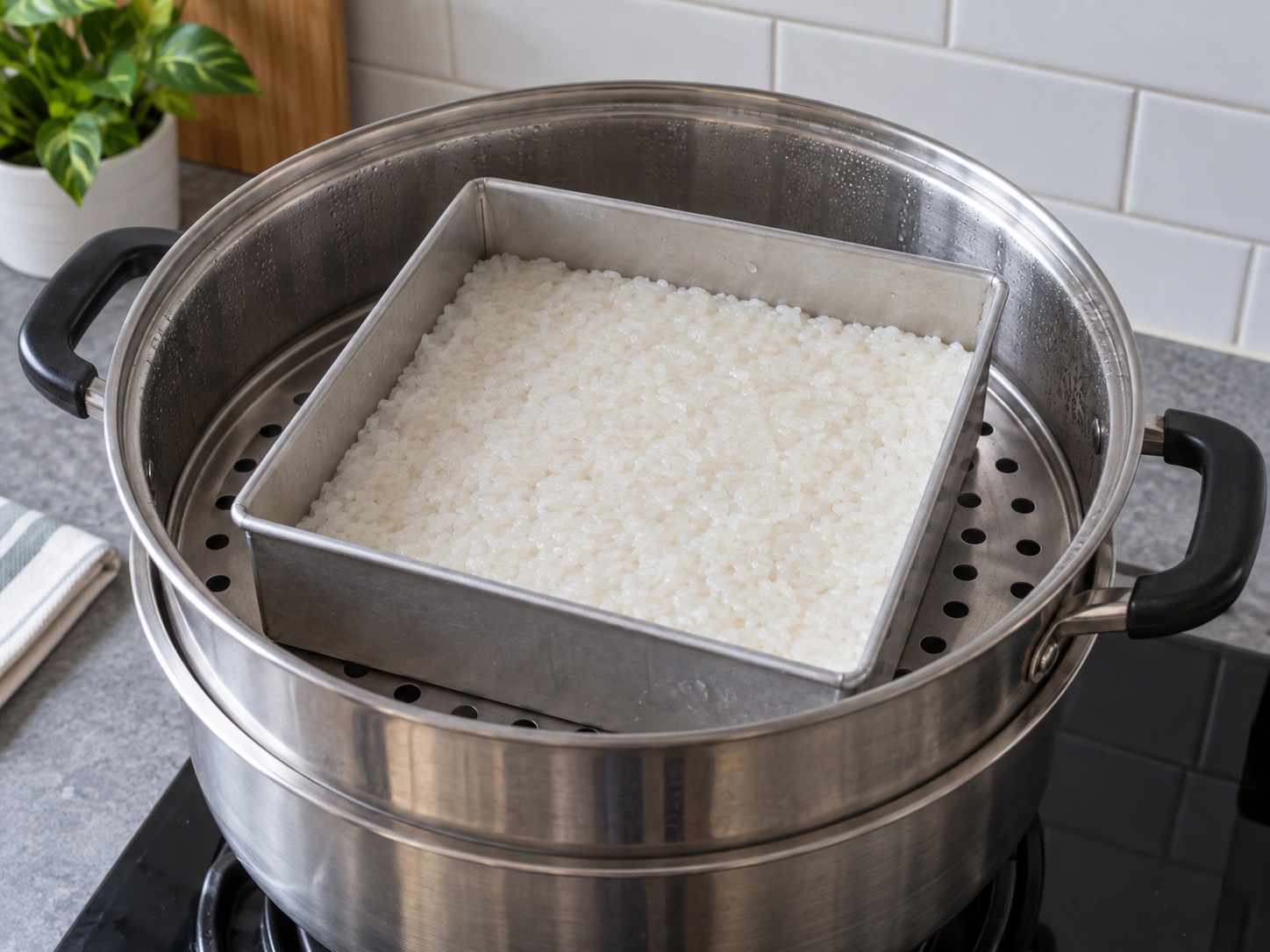 Malaysian Pandan Coconut Kuih Seri Muka — Press rice layer
