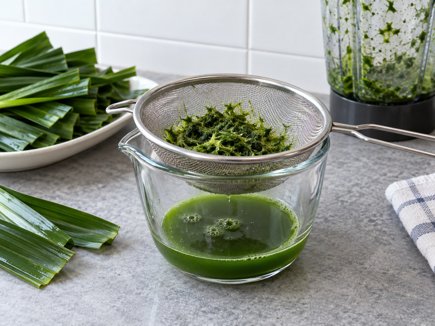 Malaysian Pandan Coconut Kuih Seri Muka — Make pandan juice