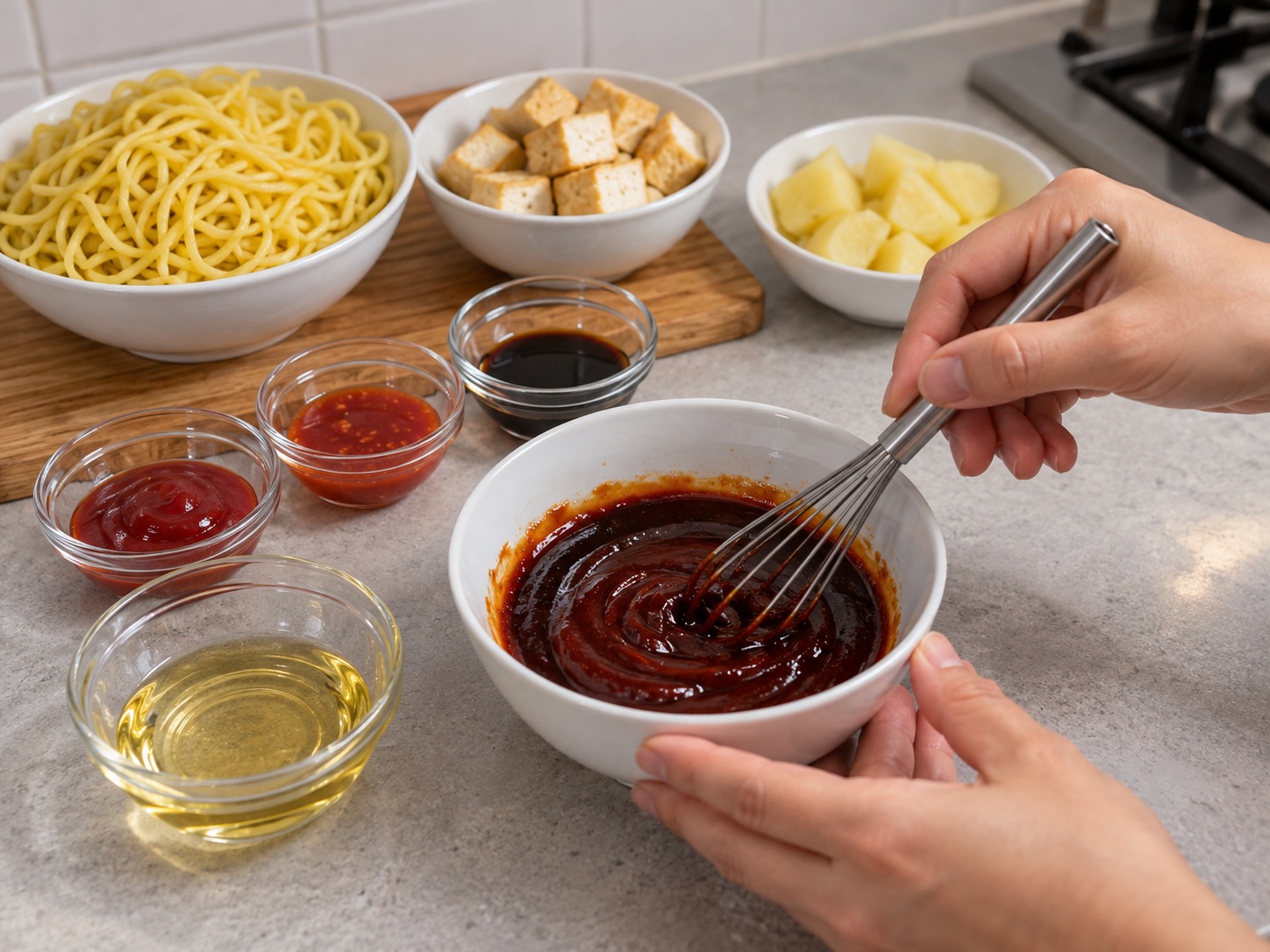Mee Goreng Mamak Malaysia — Campur saus tumis