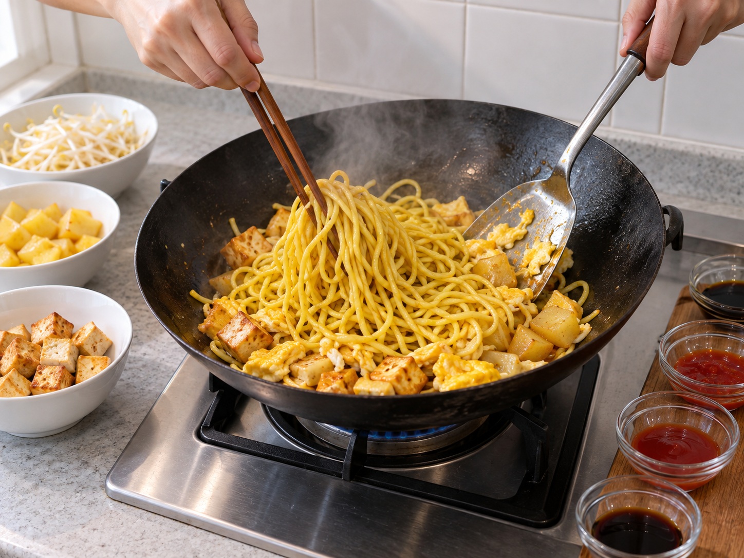 Mee Goreng Mamak Malaysia — Masukkan mi kuning