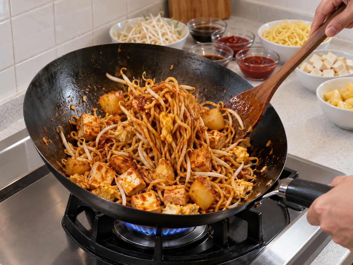 Mee Goreng Mamak Malaysia — Aduk api besar