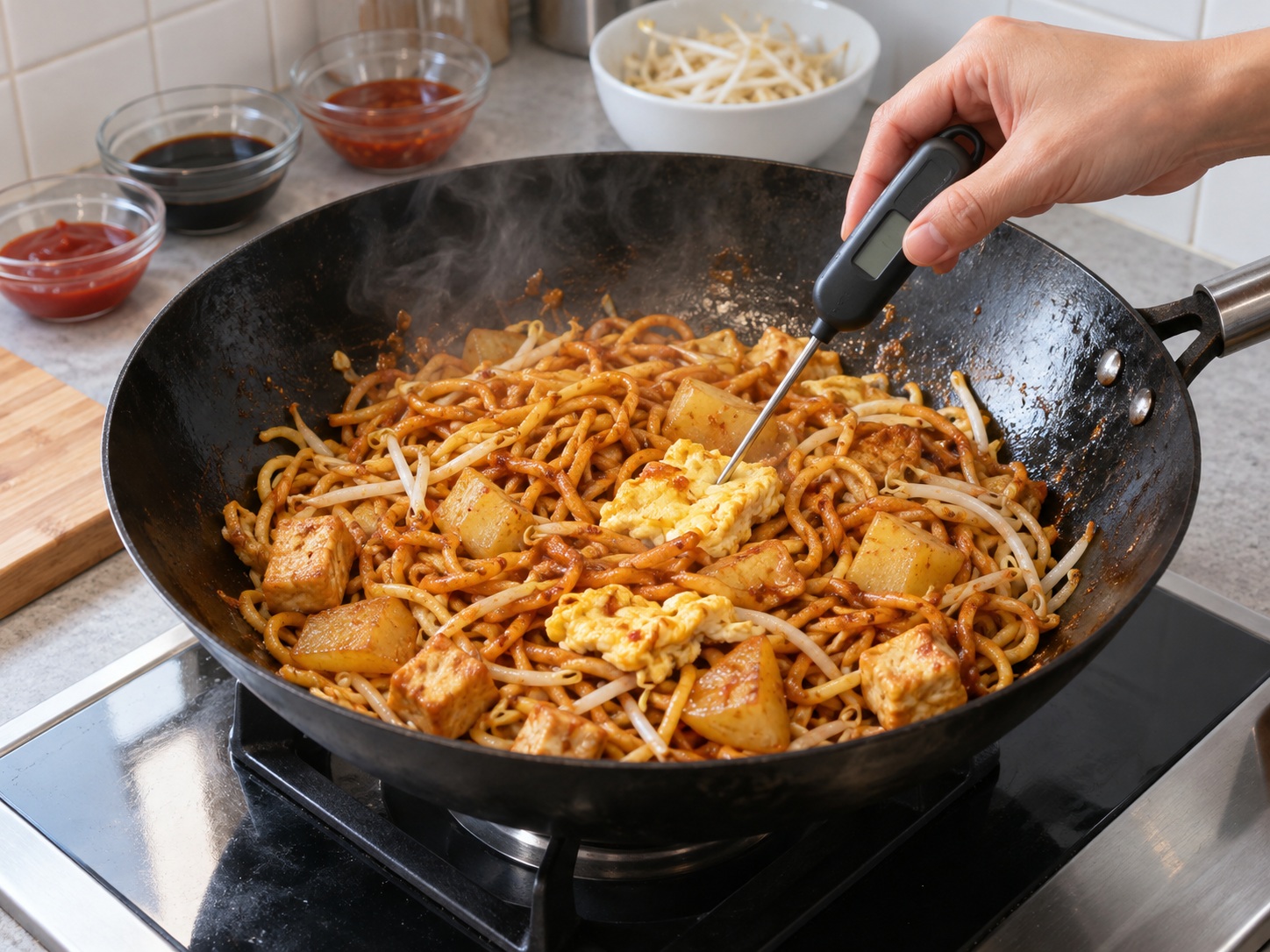 Mee Goreng Mamak Malaysia — Periksa kematangan