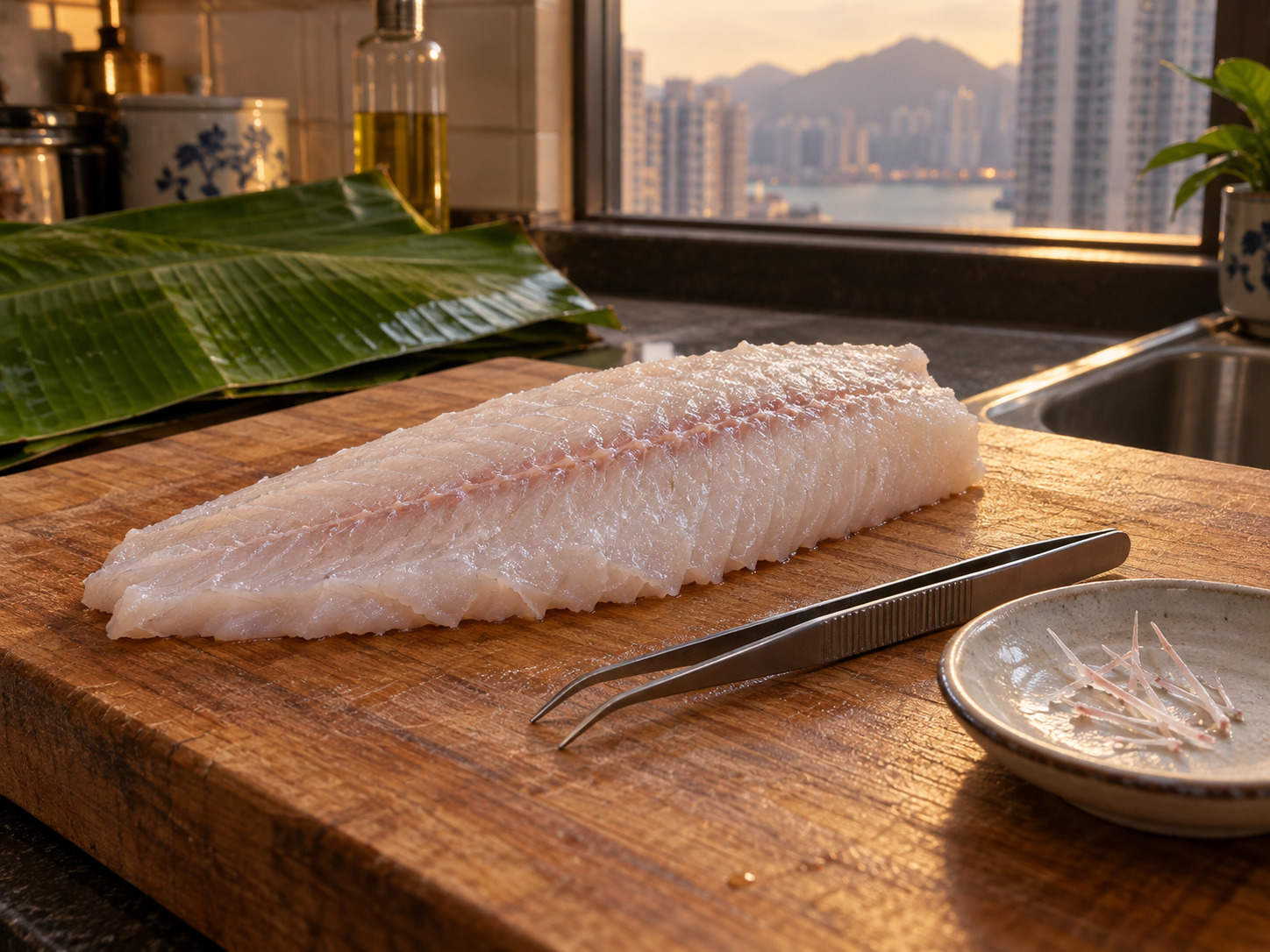 馬來西亞麻坡蕉葉烤烏達魚糕 — 檢查魚骨