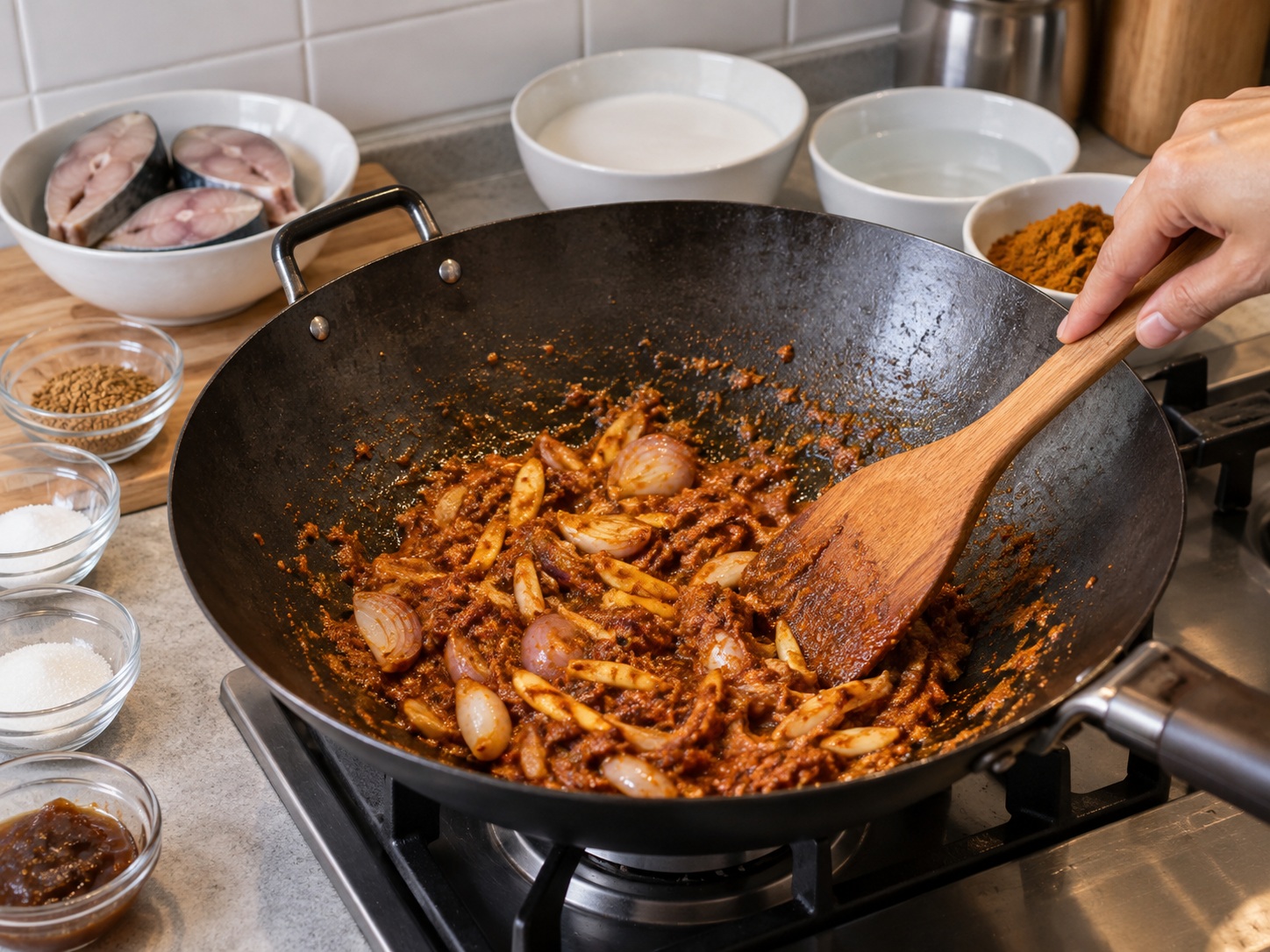 馬來西亞椰香香料飯配咖喱魚 — 炒香基底