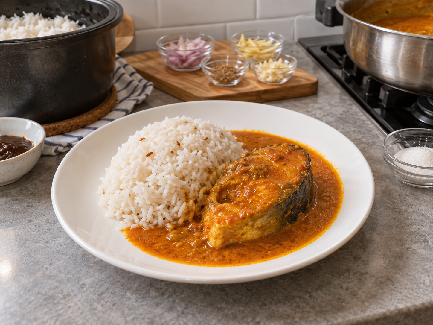 馬來西亞椰香香料飯配咖喱魚 — 分飯上桌