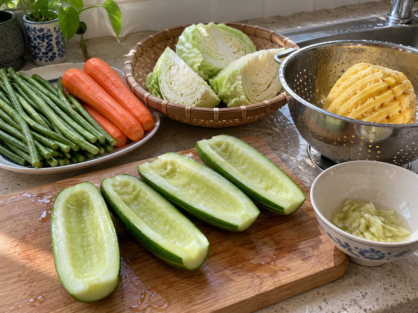 Malaysian Nyonya Acar na Gulay — 1. Hugasan ang lahat ng gulay