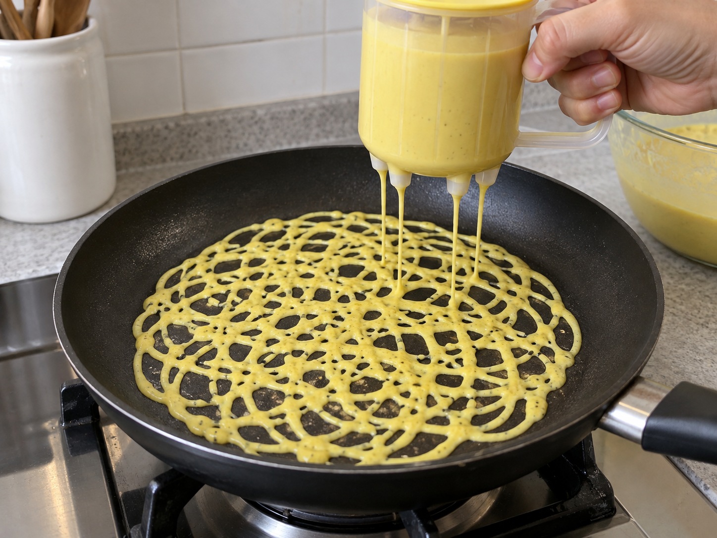 馬來西亞網狀薄餅 Roti Jala — 畫出薄網紋