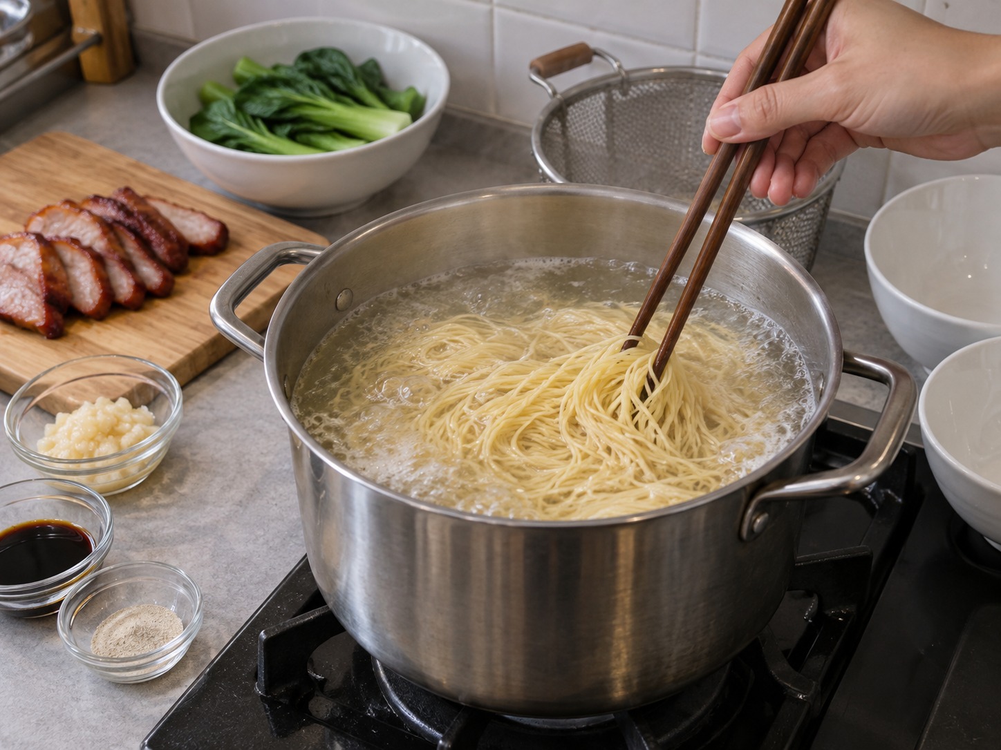 馬來西亞砂拉越乾撈麵 Kolo Mee — 幼蛋麵抖鬆，下滾水用筷子快速撥散
