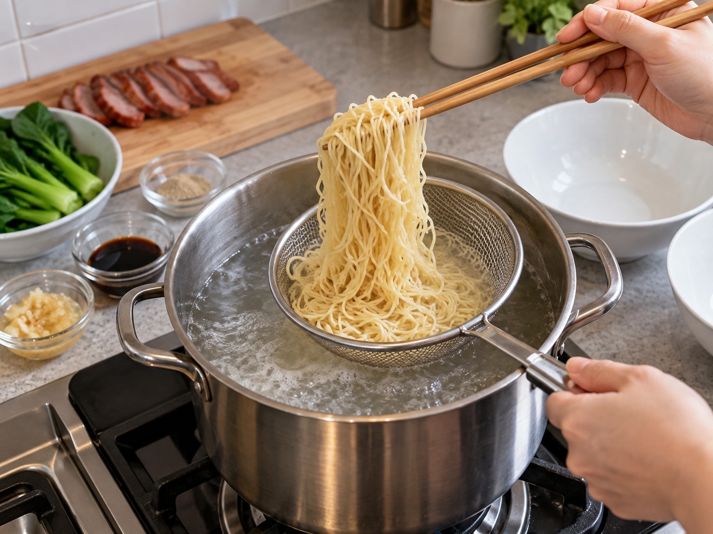 馬來西亞砂拉越乾撈麵 Kolo Mee — 麵煮至剛熟有彈性，不要煮至發脹
