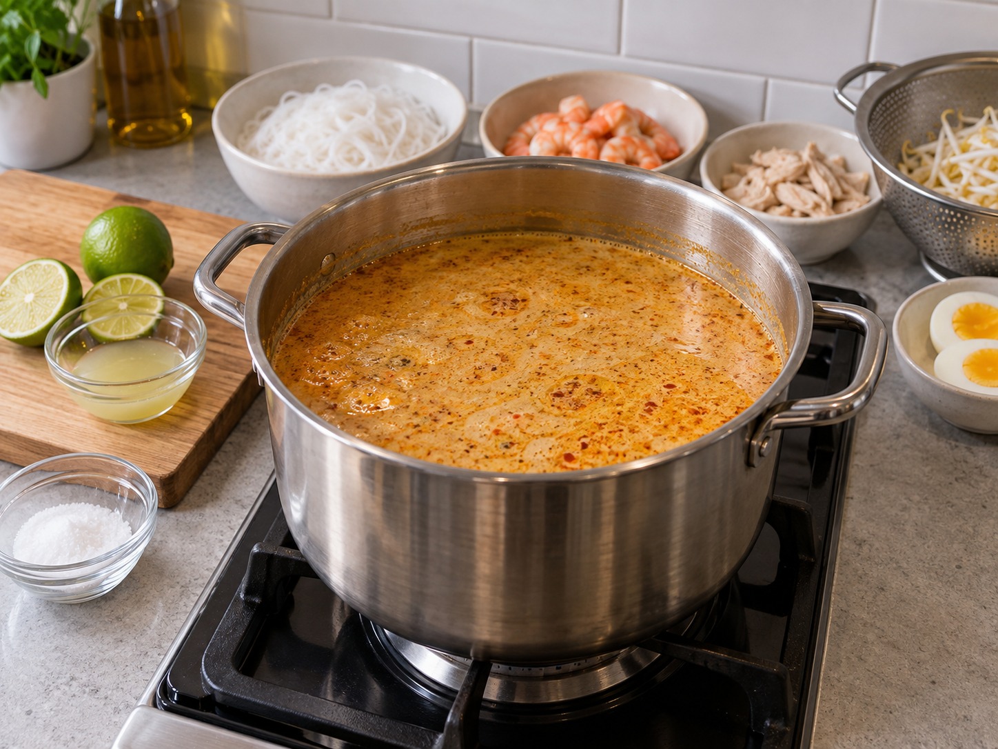 Laksa Sarawak — Bumbui garam dan jeruk nipis lalu cicipi