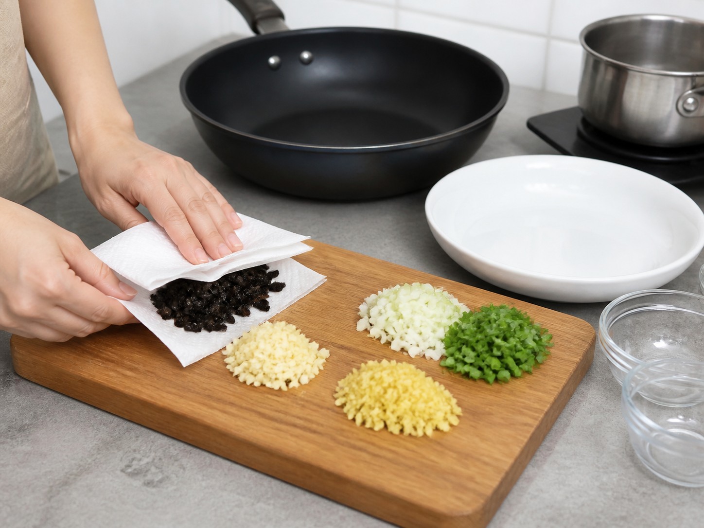 麻婆豆腐：準備豆豉香料