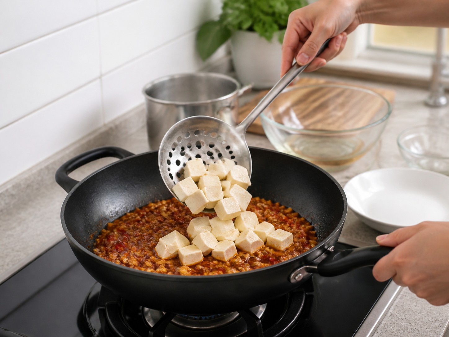 麻婆豆腐：輕煮豆腐