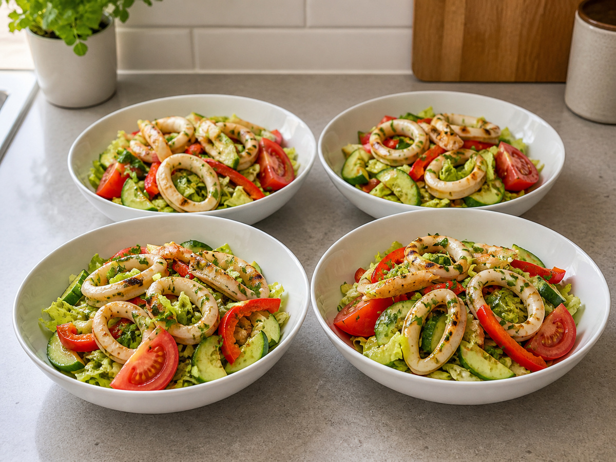 Mediterranean Grilled Squid Salad: Serve