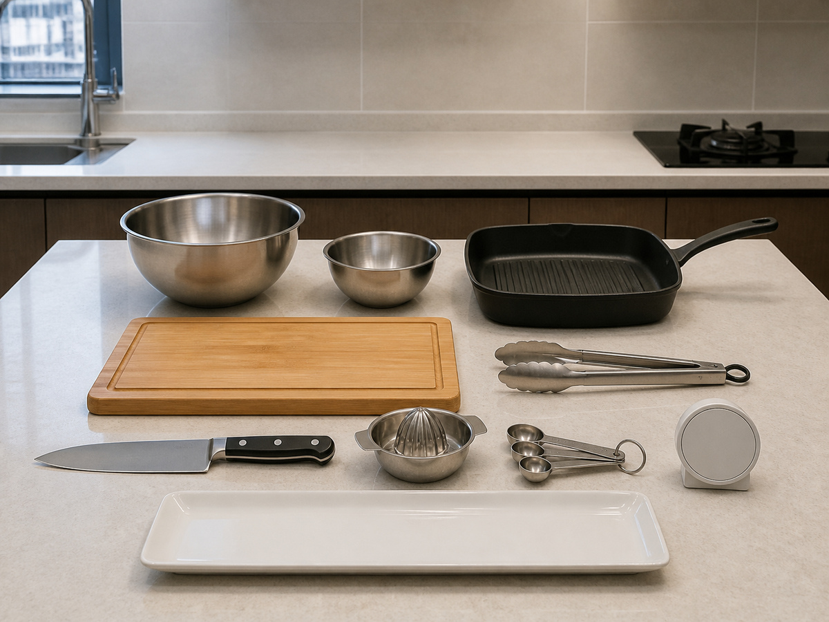 Household tools for Mediterranean Grilled Squid Salad