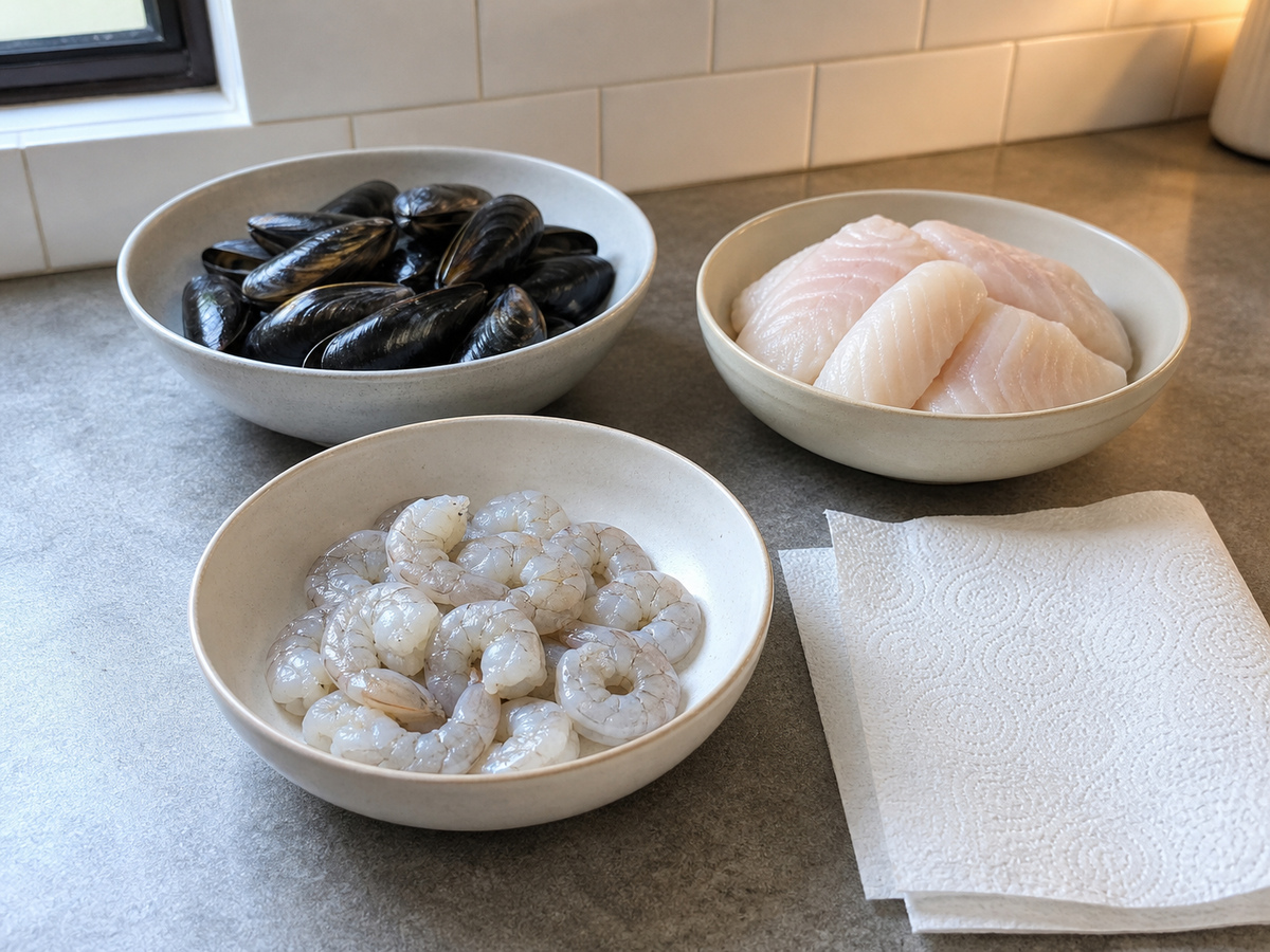 Nilagang Seafood at Kamatis na Estilong Mediterranean: Ihanda ang mga sangkap