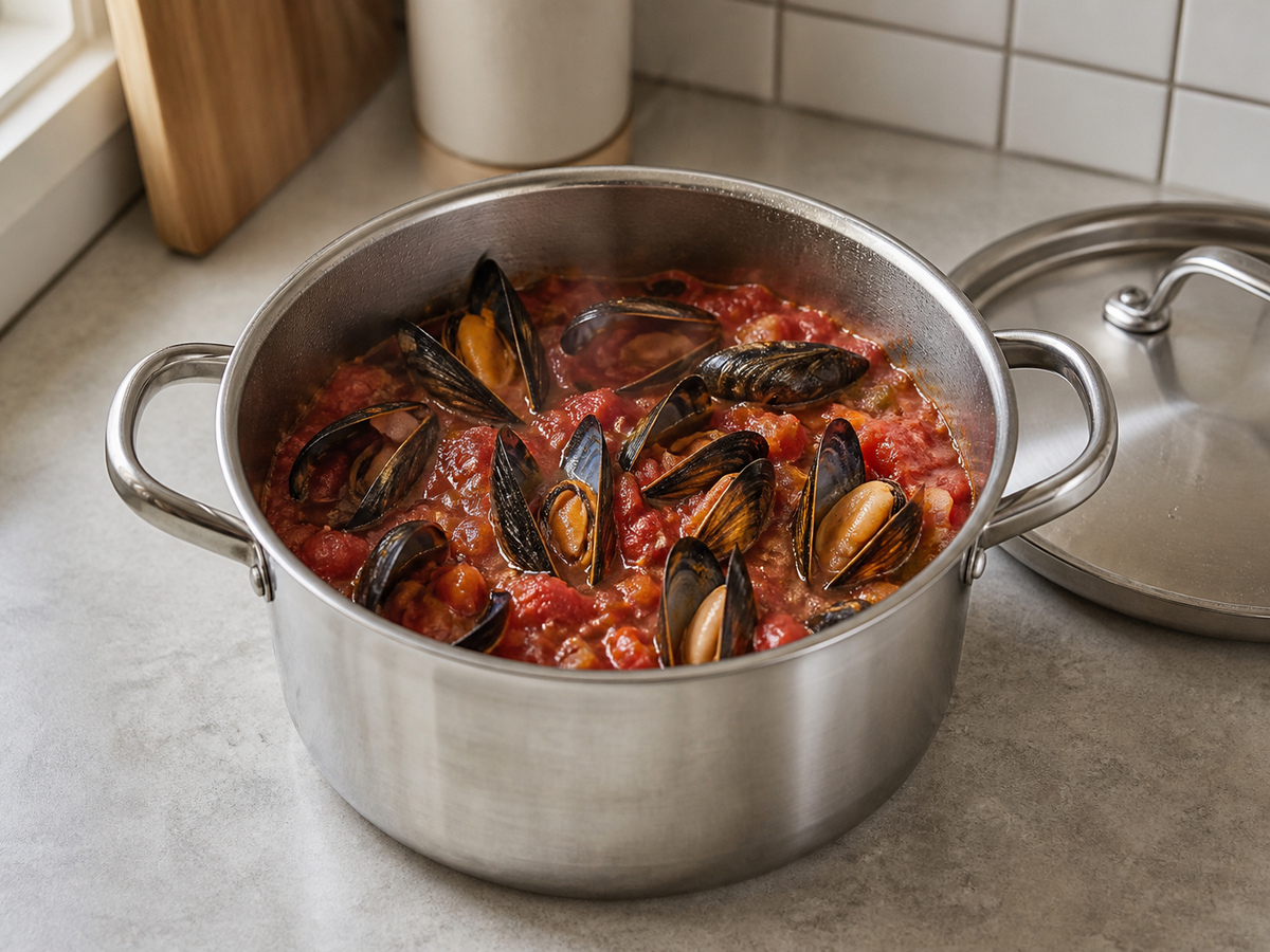 Nilagang Seafood at Kamatis na Estilong Mediterranean: I-steam nang may takip