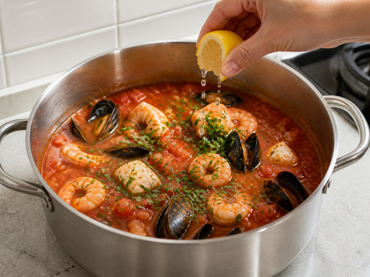 Nilagang Seafood at Kamatis na Estilong Mediterranean: Tapusin ang pagtimpla