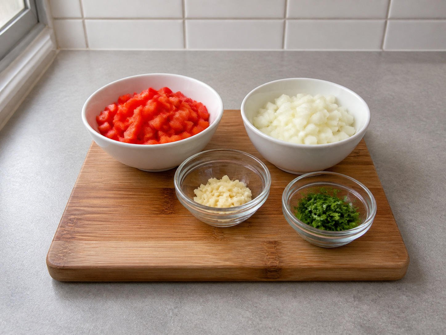 Mediterranean Shakshuka: Cut the ingredients