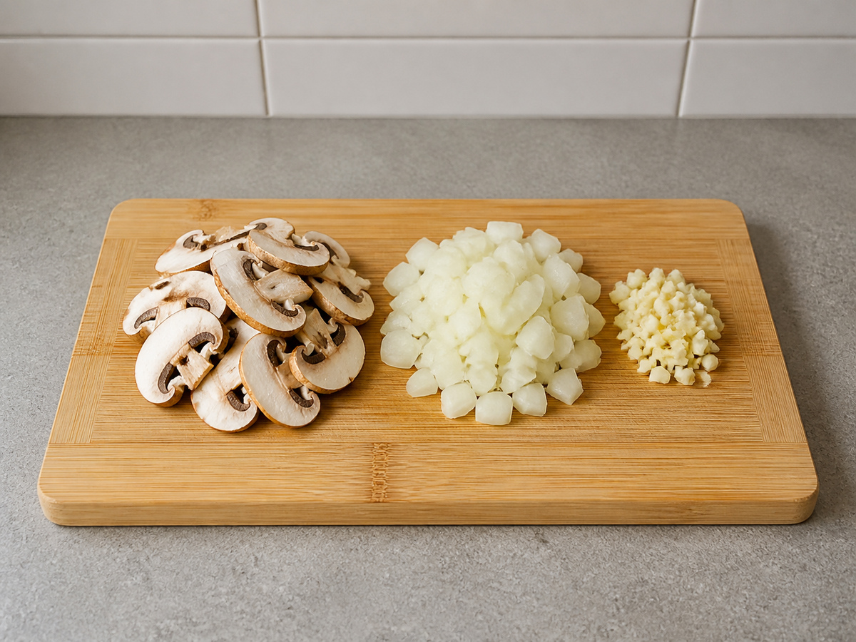 蘑菇菠菜珍珠大麥飯: 切配材料