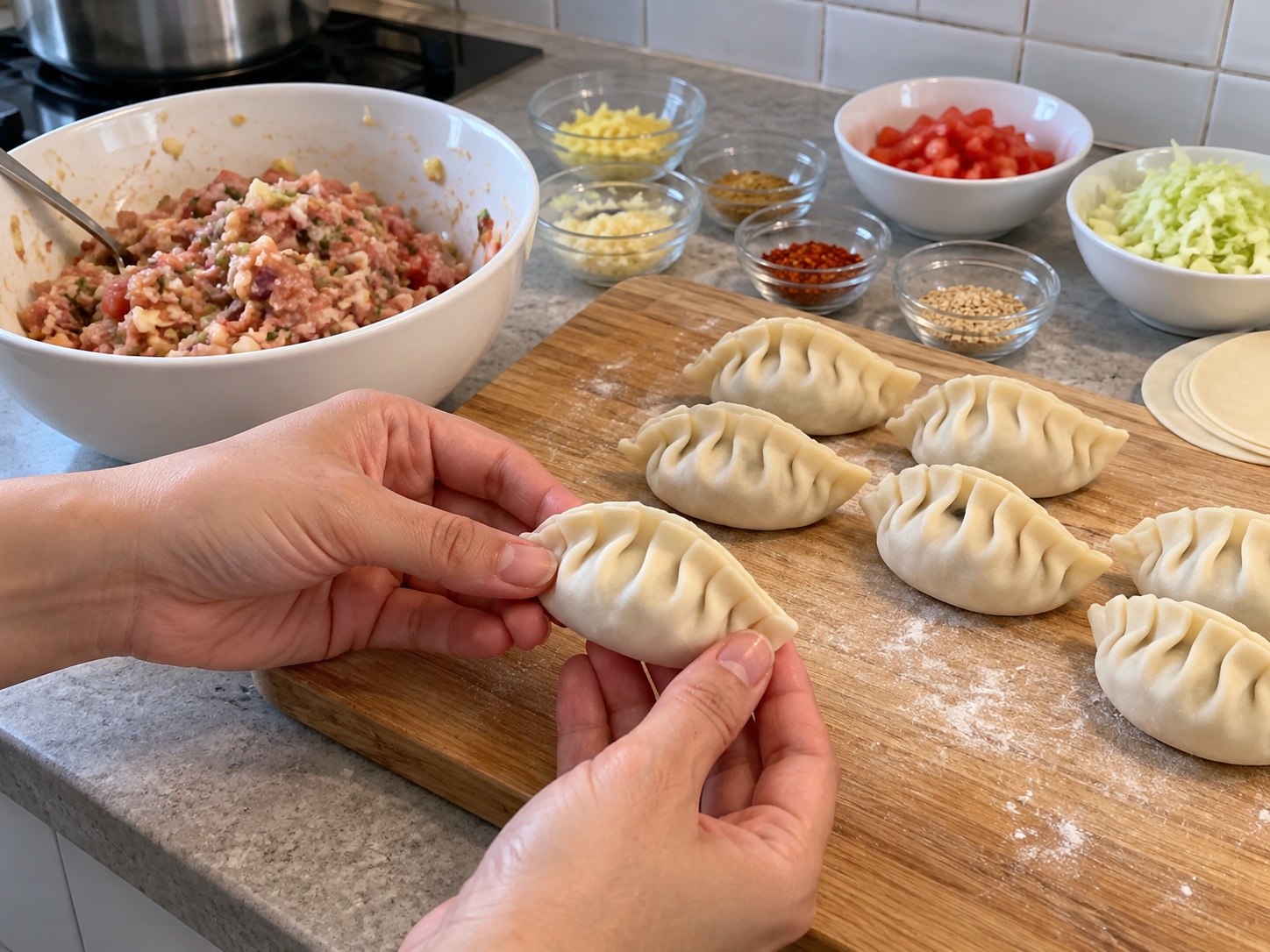 Nepali Chicken Momo — Tiklupin at isara ang gilid