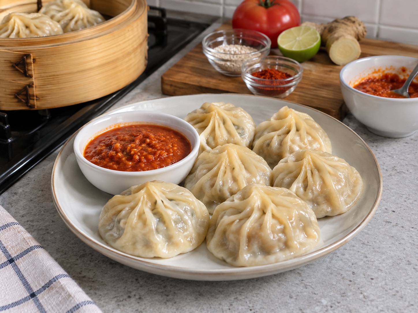Nepali Chicken Momo — Ihain na may sawsawan