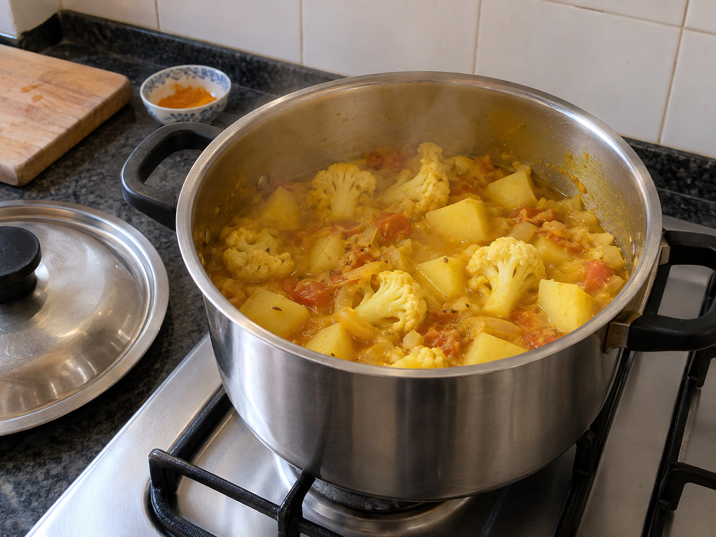 尼泊爾豆湯飯 Dal Bhat — 下黃薑粉薯仔花菜加水焗熟