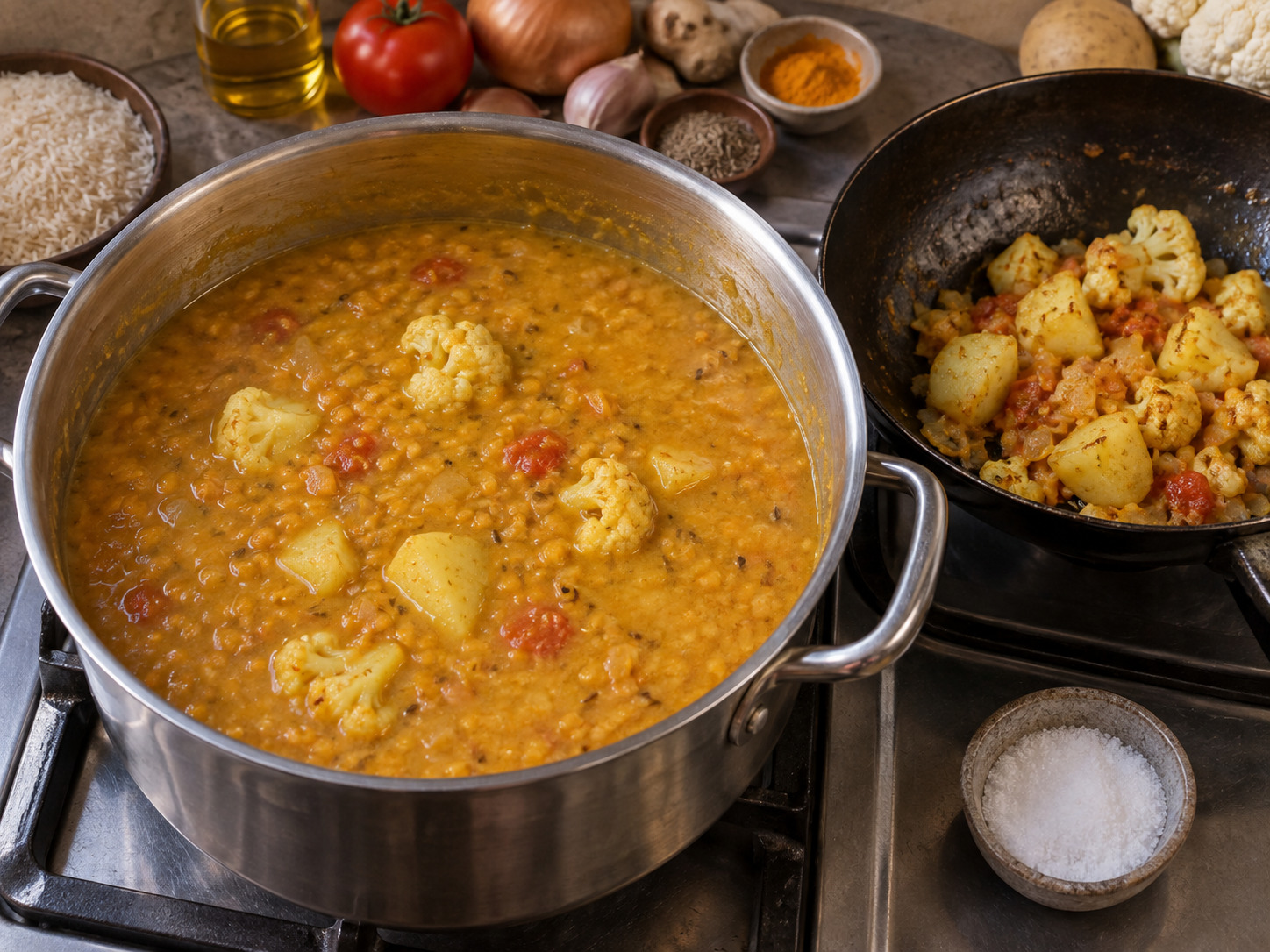 尼泊爾豆湯飯 Dal Bhat — 調味拌一半香料入豆湯