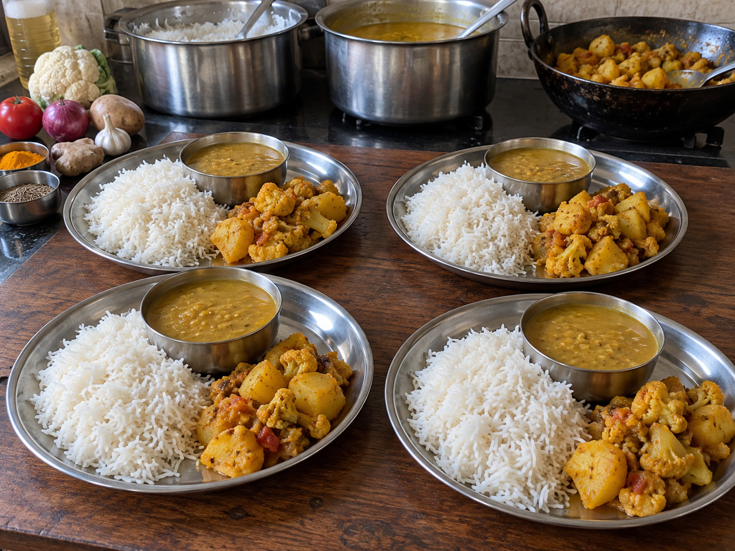 尼泊爾豆湯飯 Dal Bhat — 豆湯蔬菜配白飯上桌