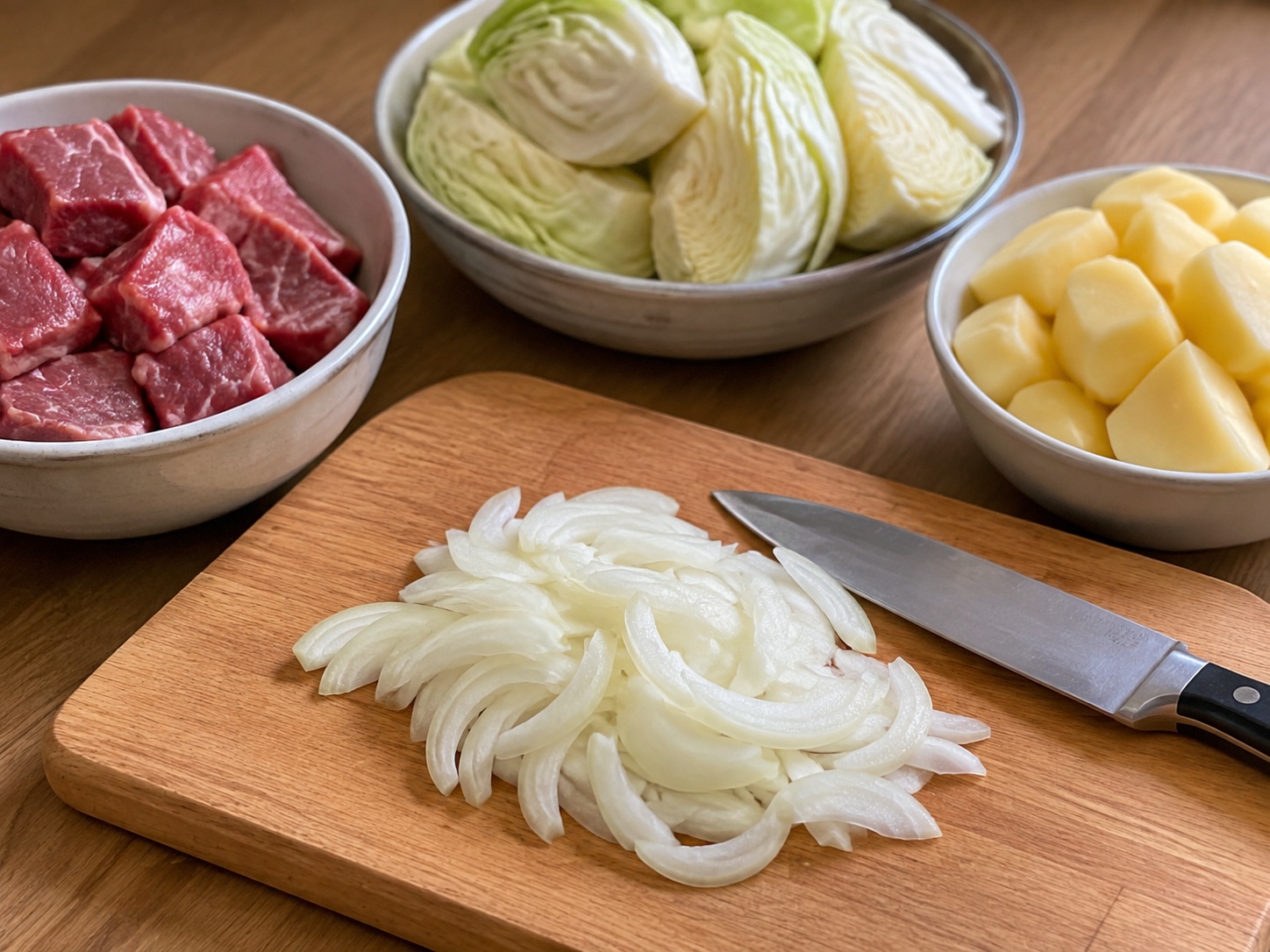 洋蔥切片: 洋蔥切片。按本食譜所列份量和次序操作；確認畫面所示食材狀態後才進入下一步。