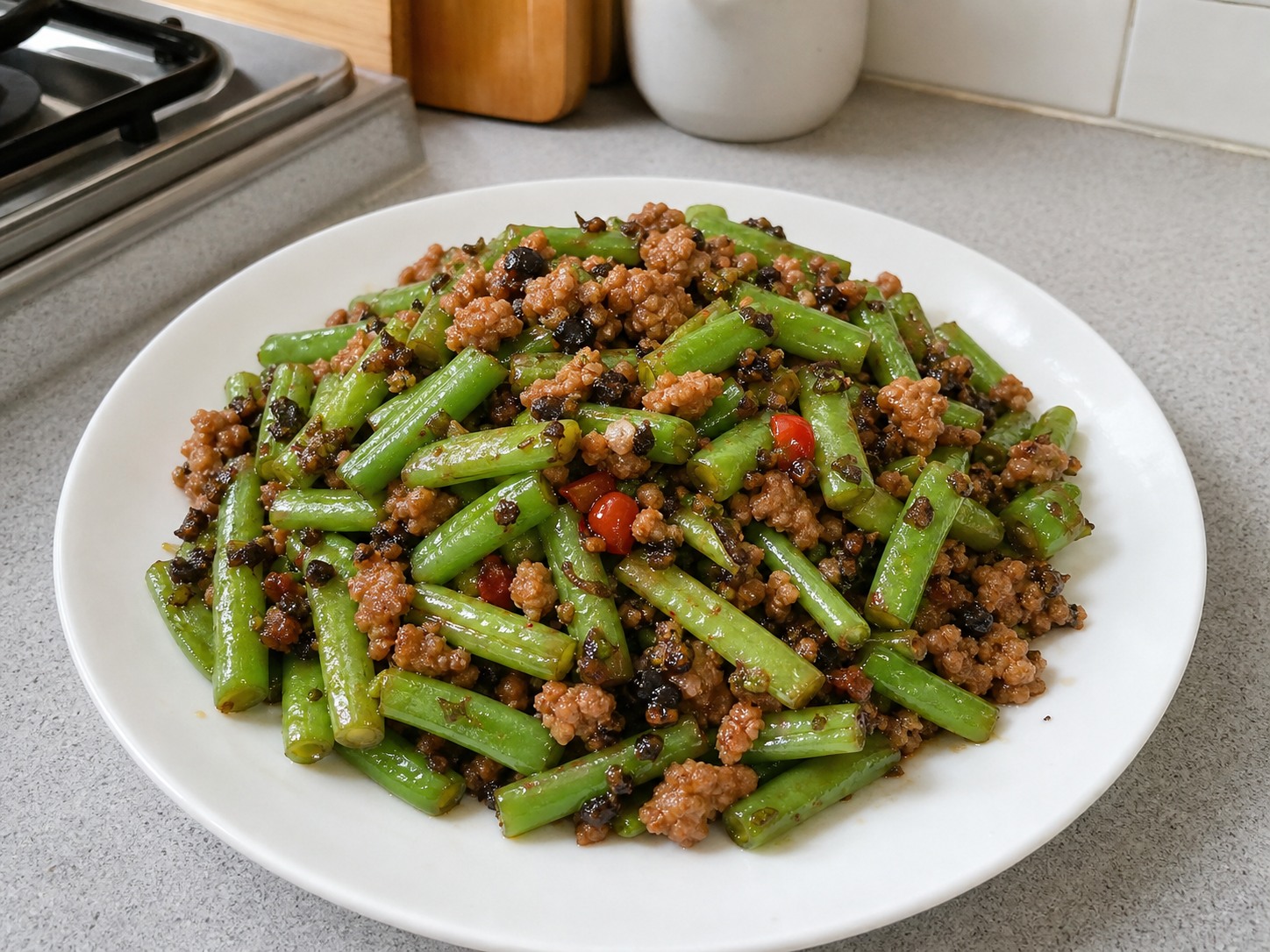 欖菜肉碎四季豆 Stir-fried Green Beans with Olive Vegetable and Minced Pork