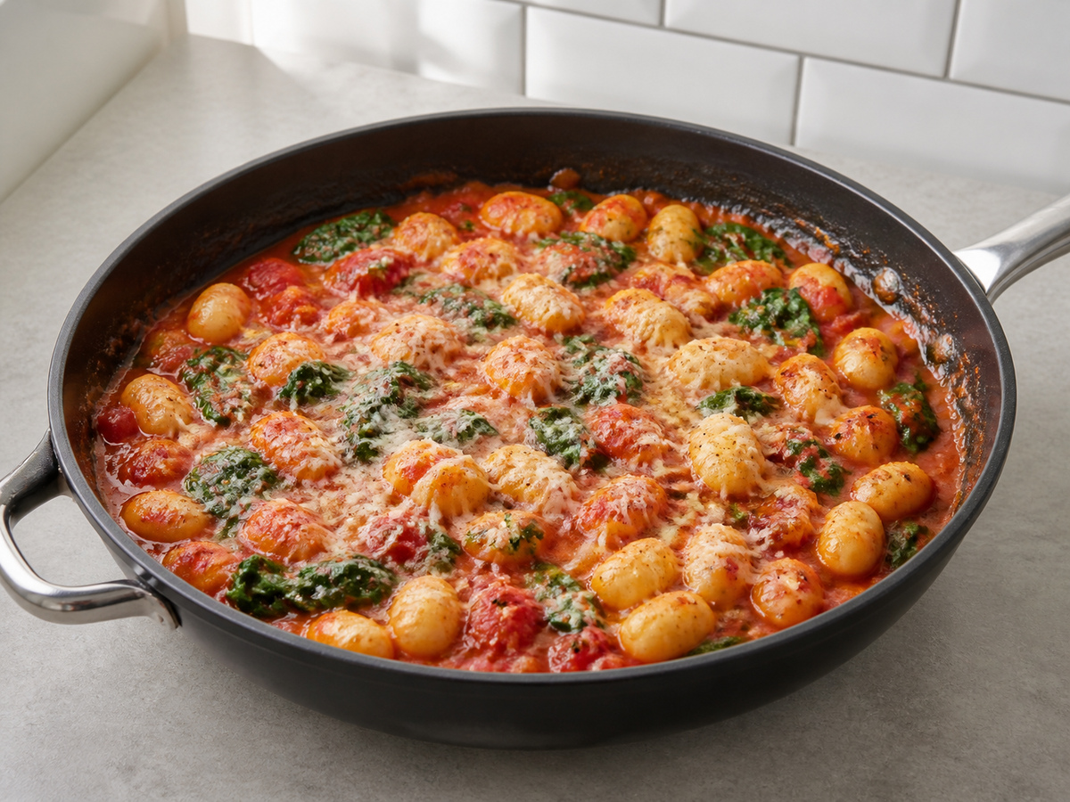 Gnocchi Tomat dan Bayam Satu Wajan finished dish