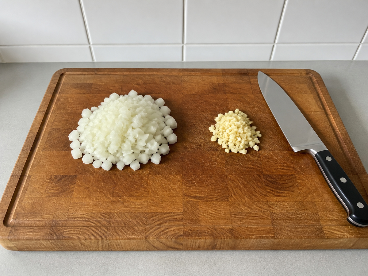 Gnocchi Tomat dan Bayam Satu Wajan: Potong bahan
