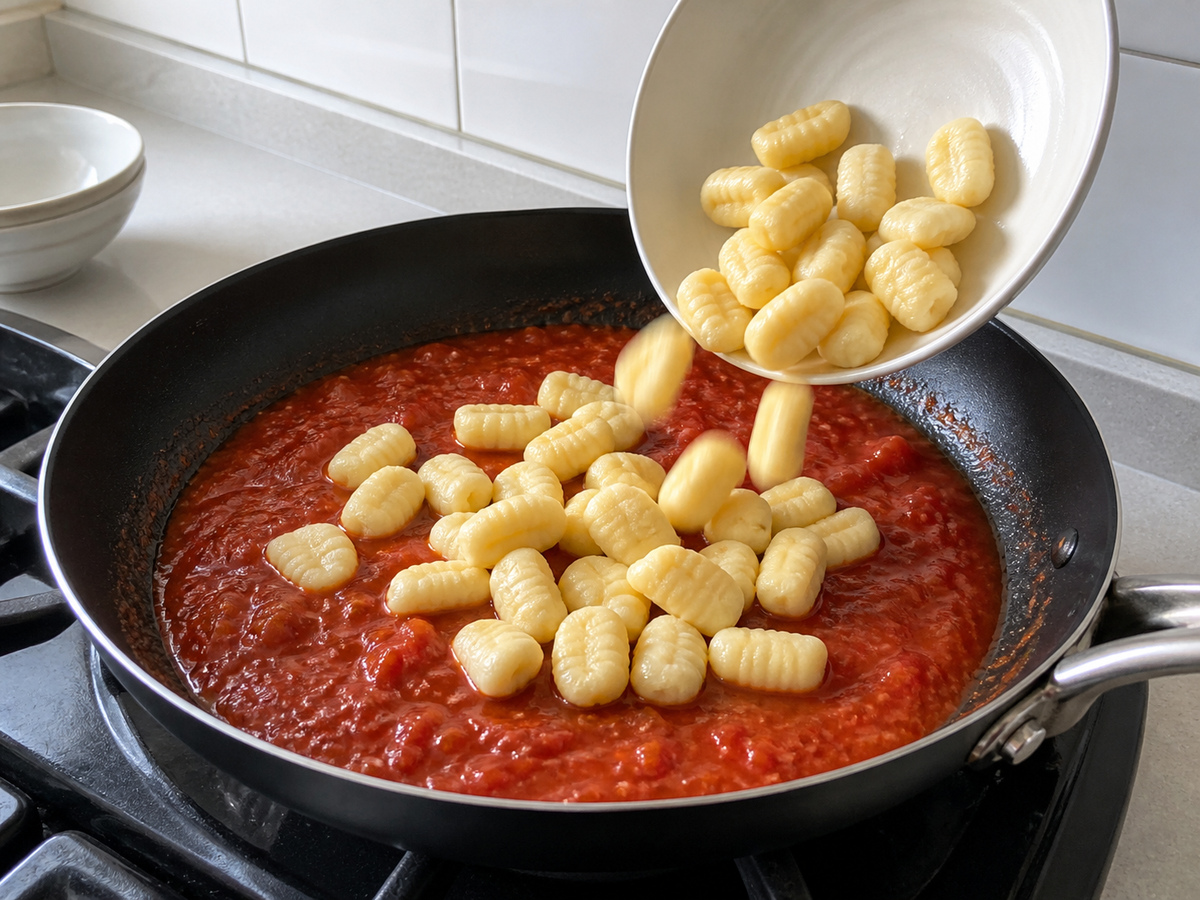 Gnocchi Tomat dan Bayam Satu Wajan: Masukkan bahan