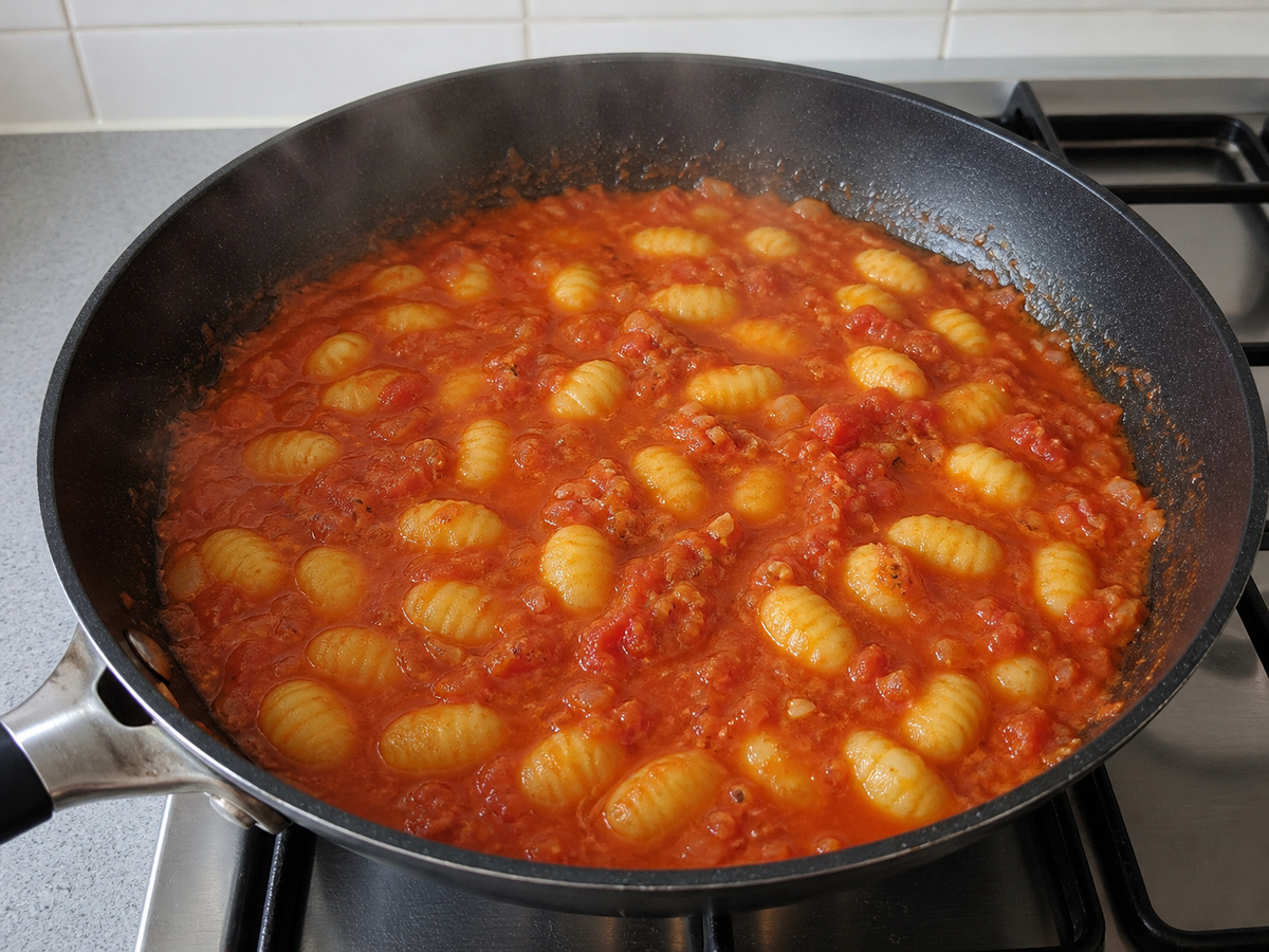 Gnocchi Tomat dan Bayam Satu Wajan: Didihkan perlahan