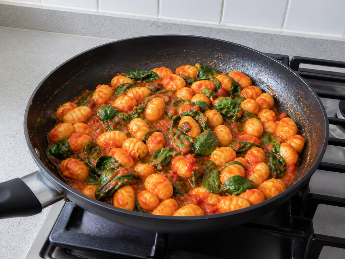 Gnocchi Tomat dan Bayam Satu Wajan: Masukkan bahan