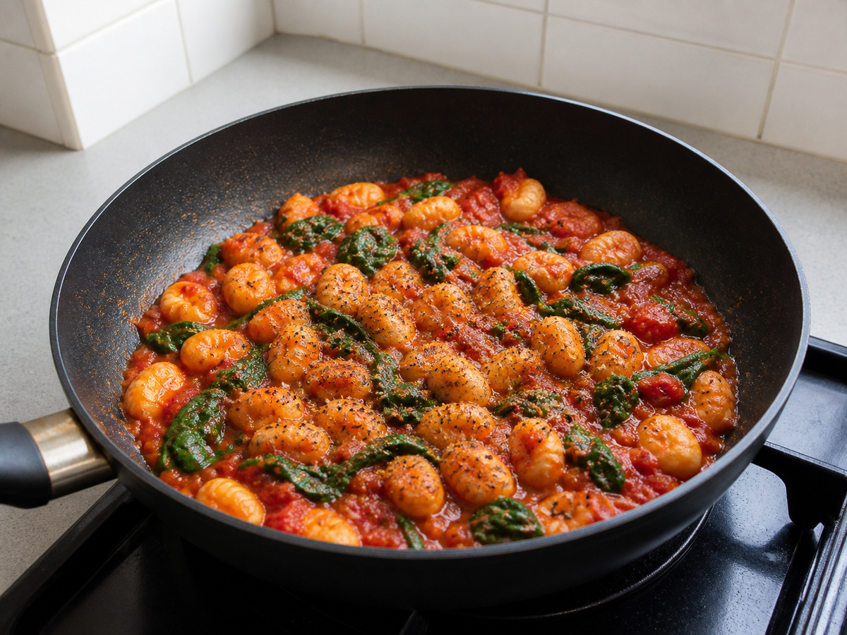 Gnocchi Tomat dan Bayam Satu Wajan: Bumbui rata