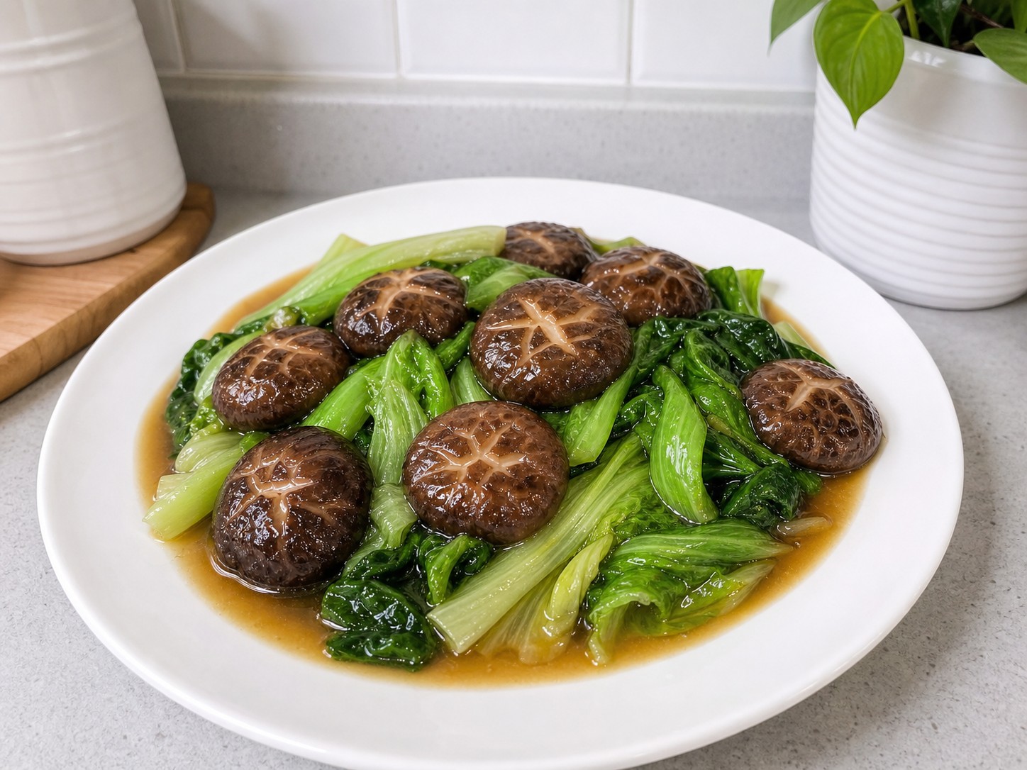 蠔油冬菇扒生菜 Braised Mushrooms with Lettuce in Oyster Sauce