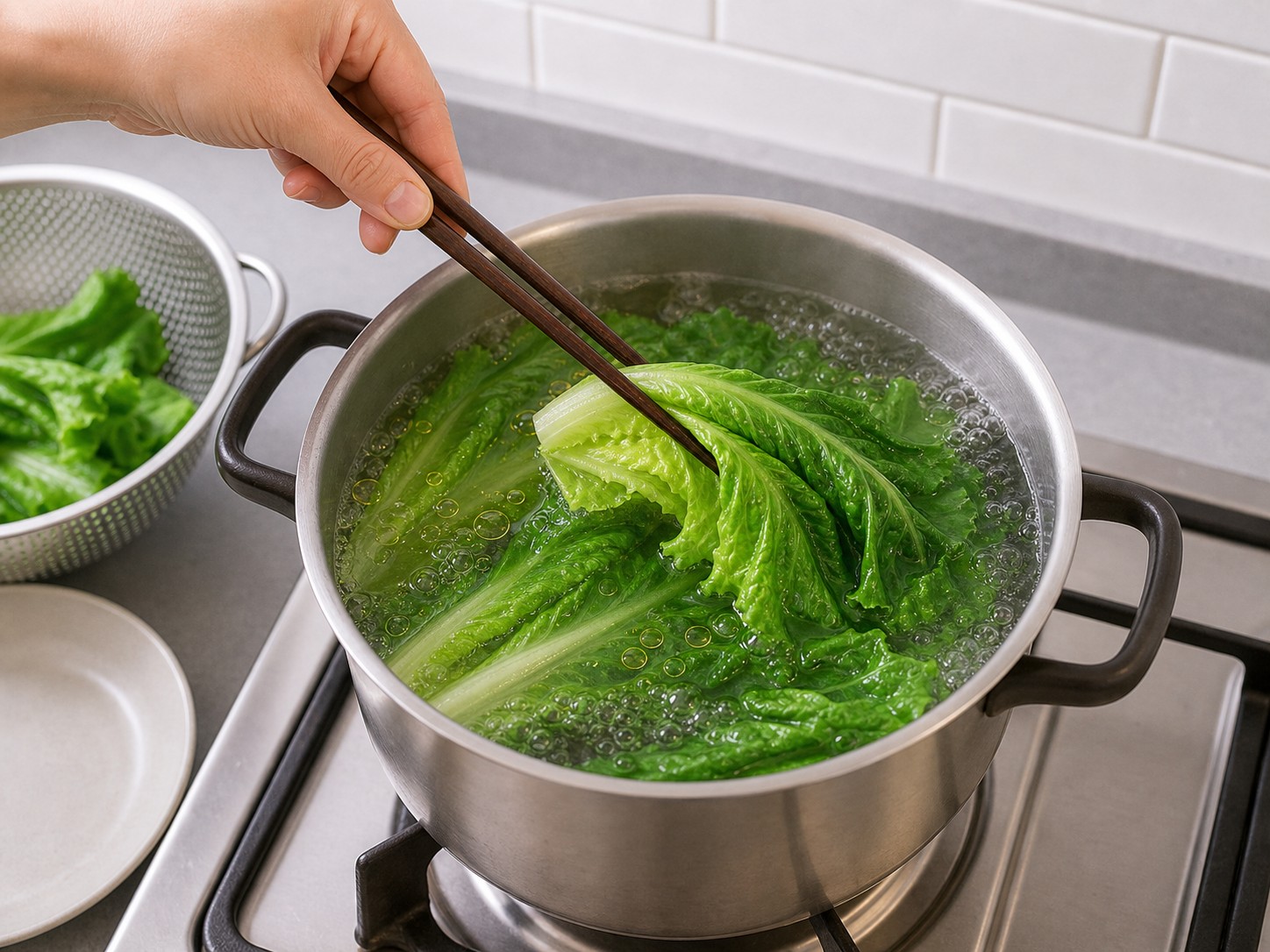 蠔油冬菇扒生菜:汆熟生菜